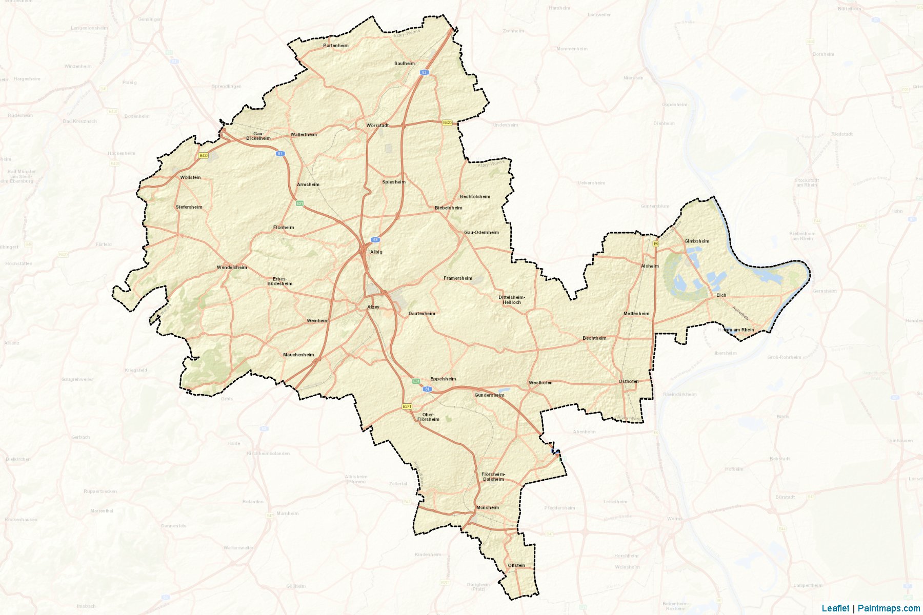 Muestras de recorte de mapas Alzey-Worms (Rhineland-Palatinate)-2