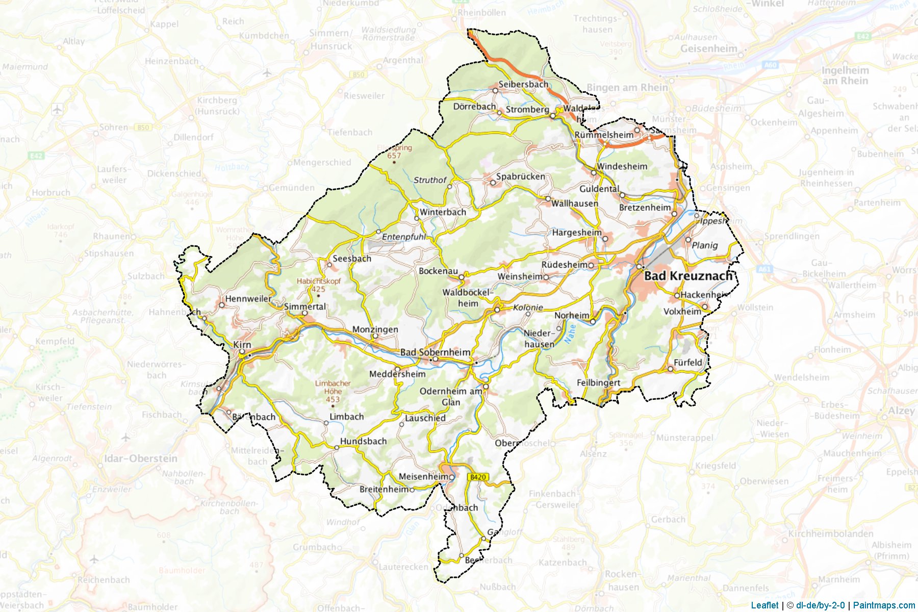 Muestras de recorte de mapas Bad Kreuznach (Rhineland-Palatinate)-1