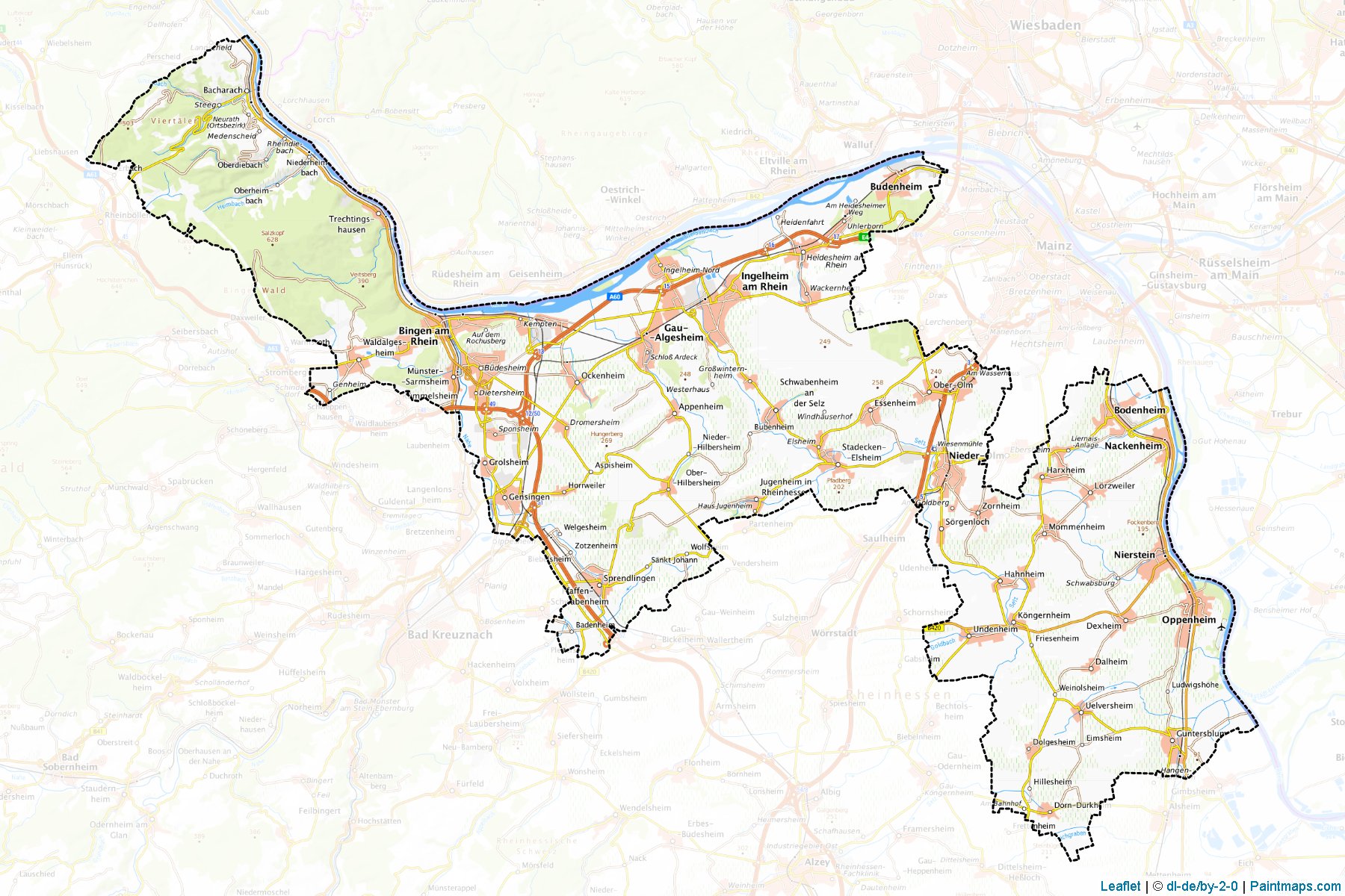 Muestras de recorte de mapas Mainz-Bingen (Rhineland-Palatinate)-1