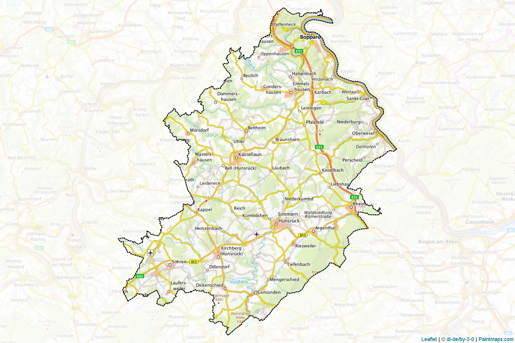 Muestras de recorte de mapas Rhein-Hunsrück-Kreis (Rhineland-Palatinate)-1