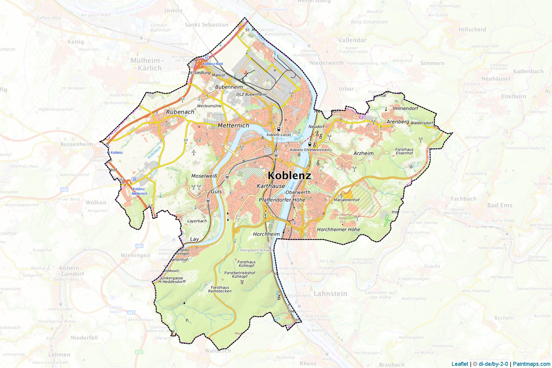 Muestras de recorte de mapas Koblenz (Rhineland-Palatinate)-1