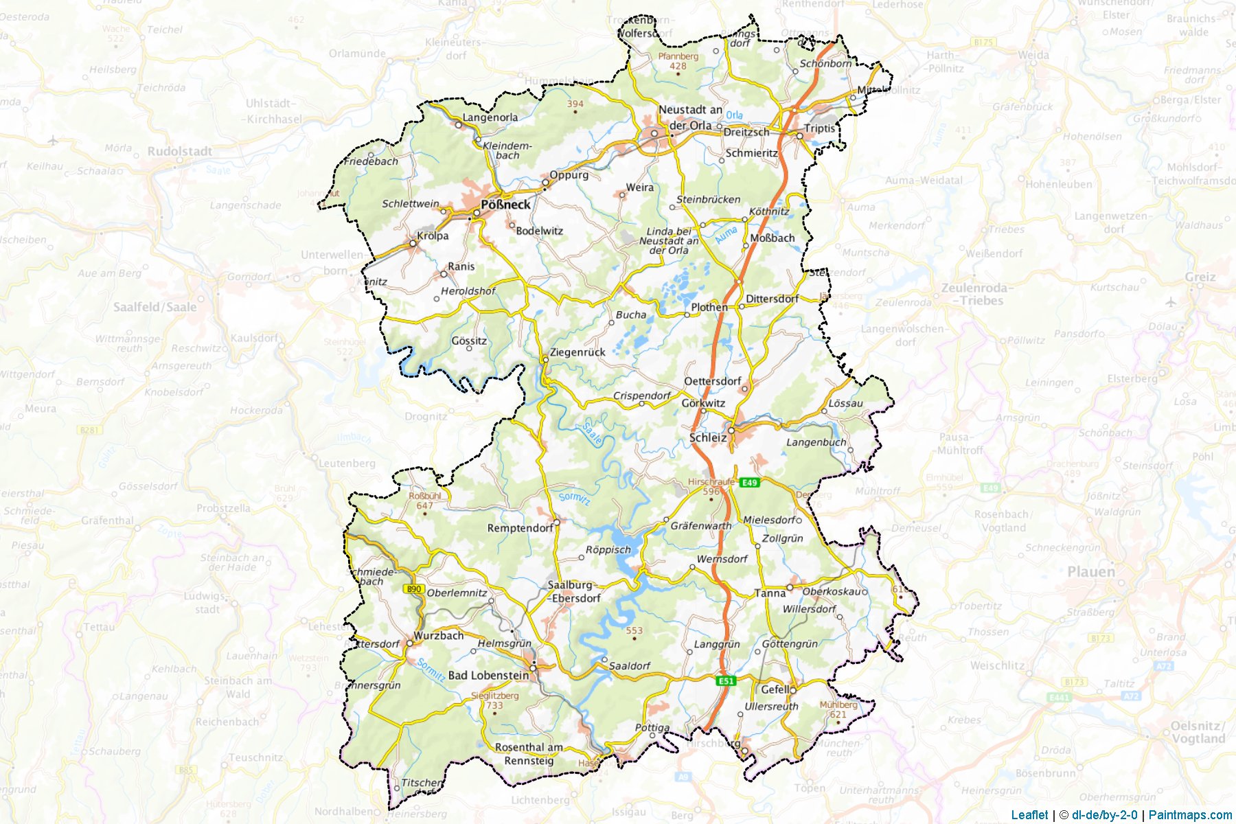 Muestras de recorte de mapas Saale-Orla-Kreis (Thuringia)-1