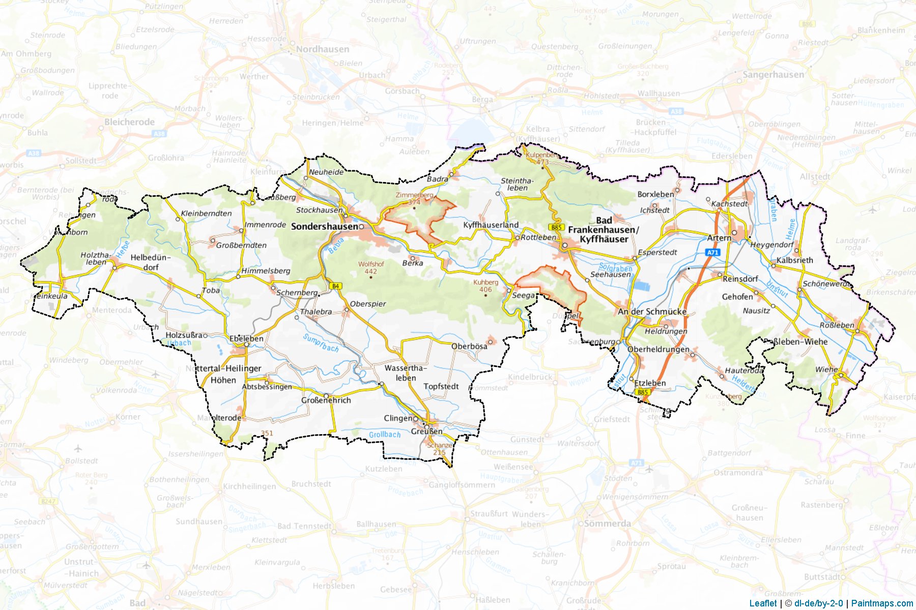 Muestras de recorte de mapas Kyffhäuserkreis (Thuringia)-1