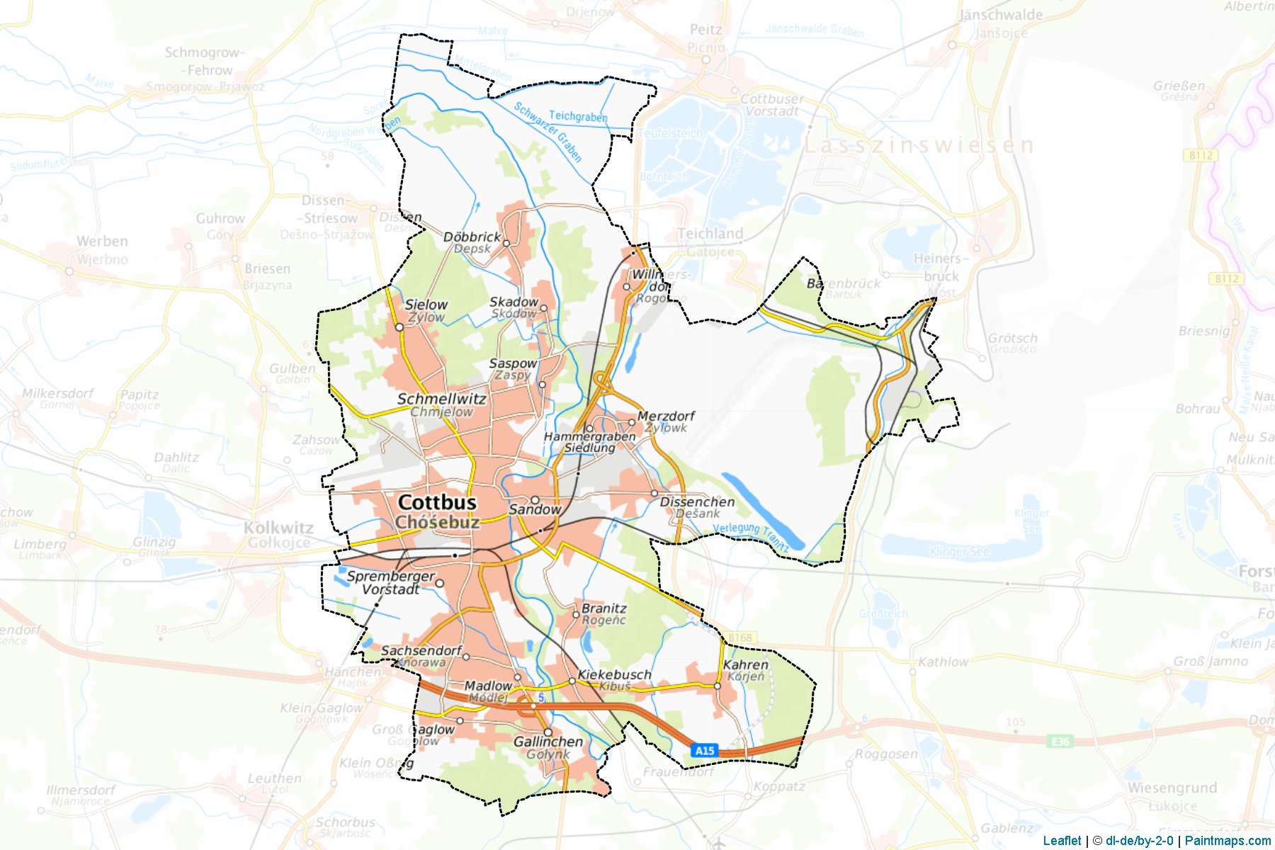 Muestras de recorte de mapas Cottbus (Brandenburg)-1