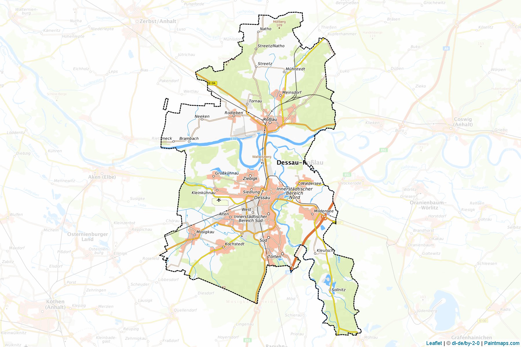 Muestras de recorte de mapas Dessau-Rosslau (Saxony-Anhalt)-1