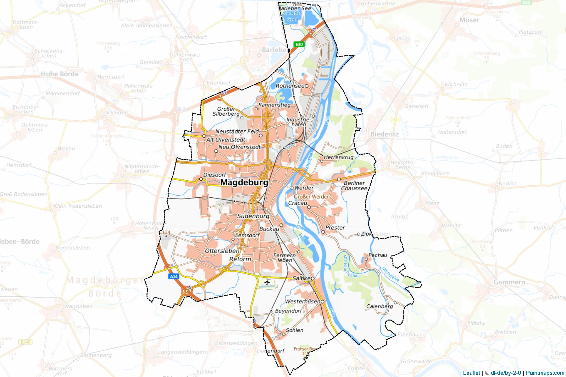 Muestras de recorte de mapas Magdeburg (Saxony-Anhalt)-1