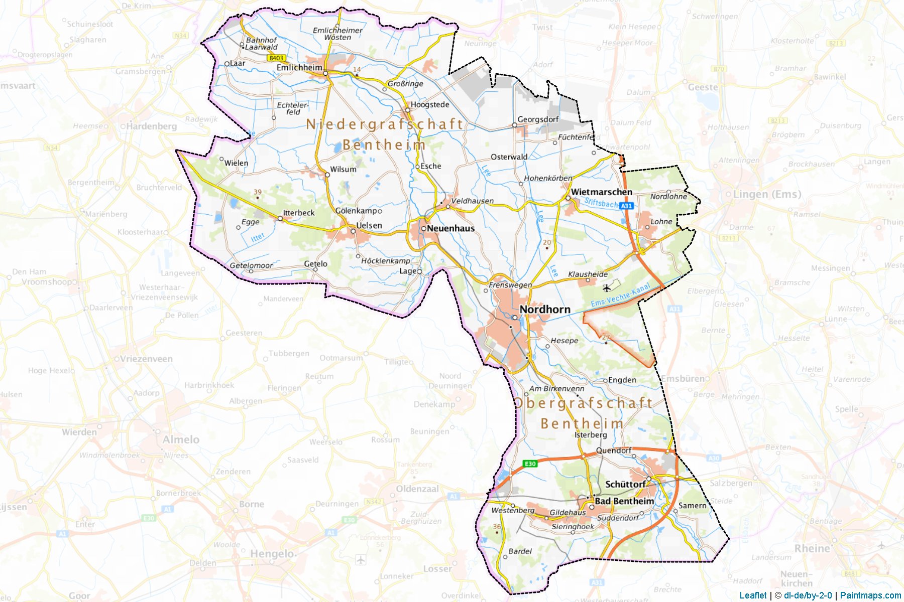 Grafschaft Bentheim (Lower Saxony) Map Cropping Samples-1