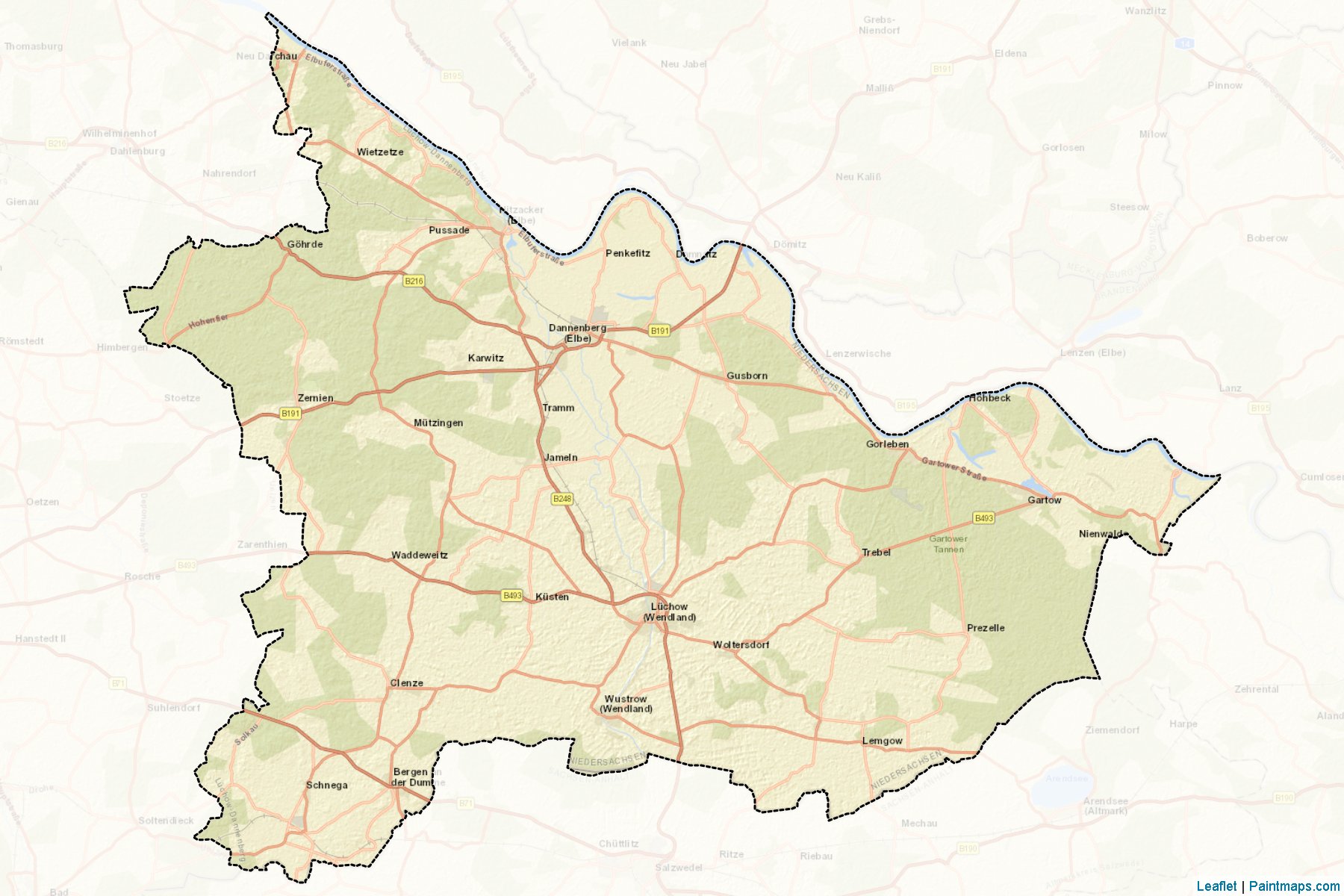 Muestras de recorte de mapas Lüchow-Dannenberg (Lower Saxony)-2