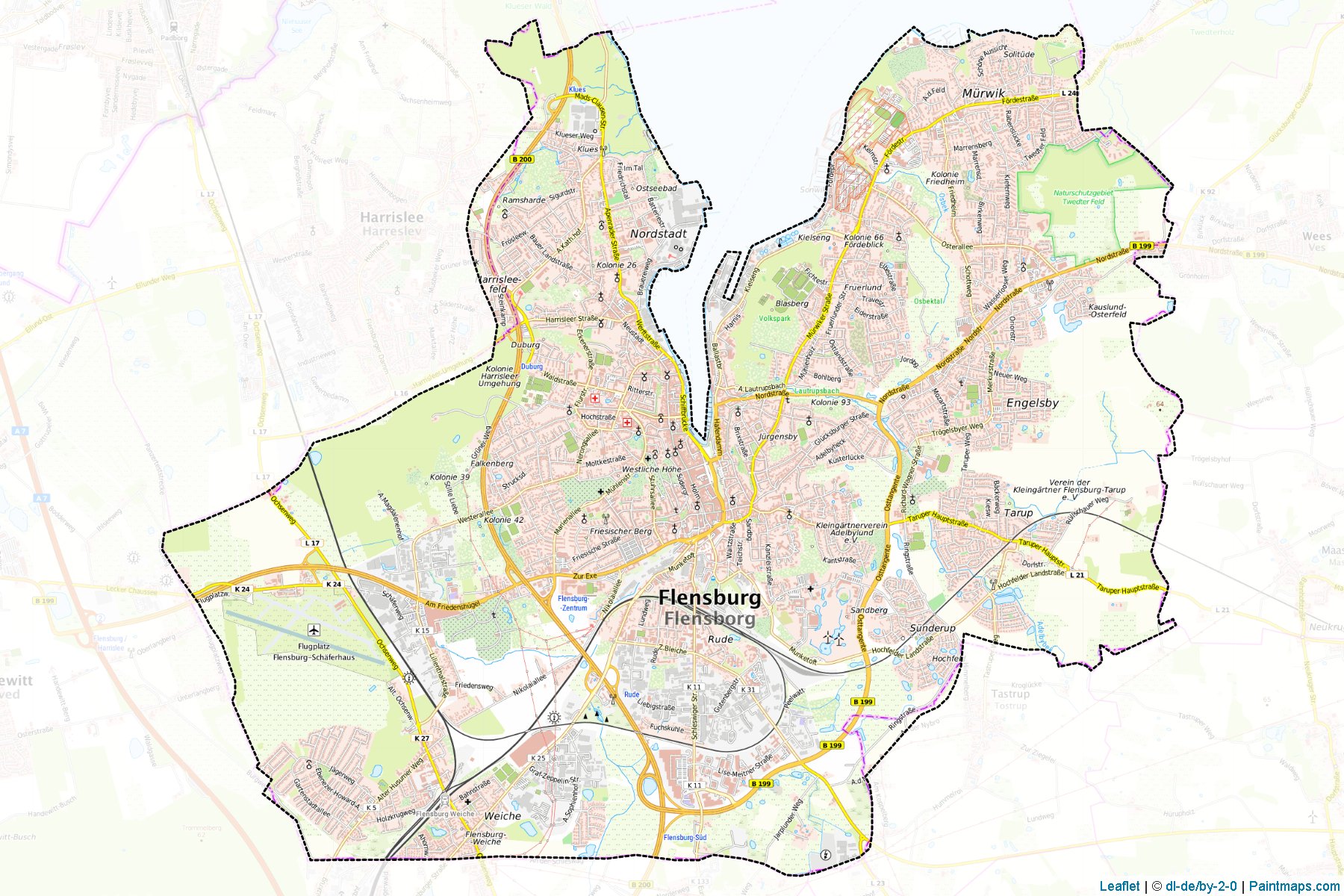 Muestras de recorte de mapas Flensburg (Schleswig-Holstein)-1