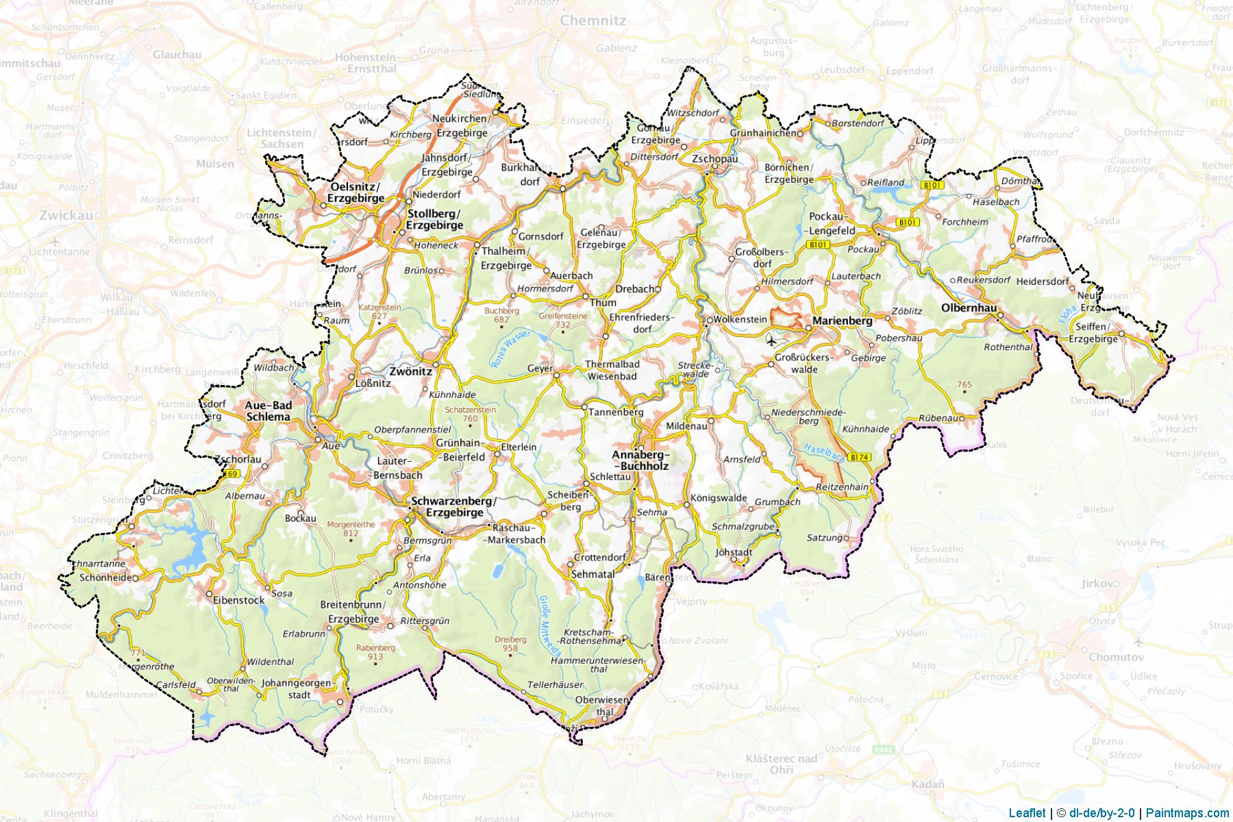 Muestras de recorte de mapas Erzgebirgskreis (Saxony)-1