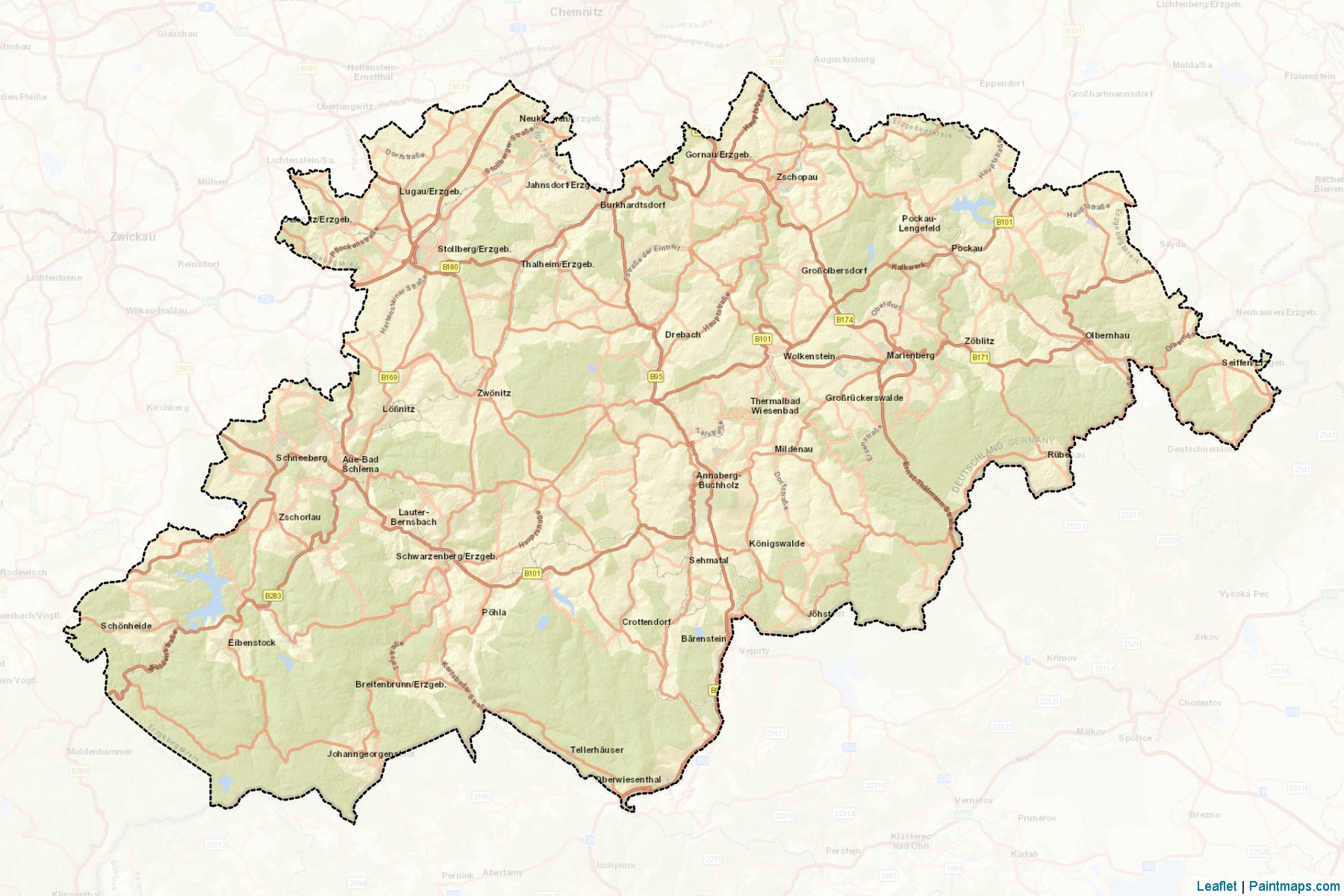 Muestras de recorte de mapas Erzgebirgskreis (Saxony)-2