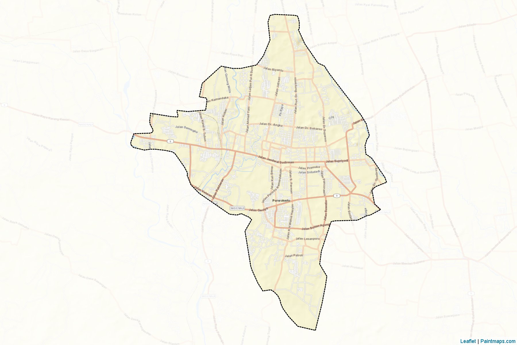 Muestras de recorte de mapas Kota Purwokerto (Jawa Tengah)-2