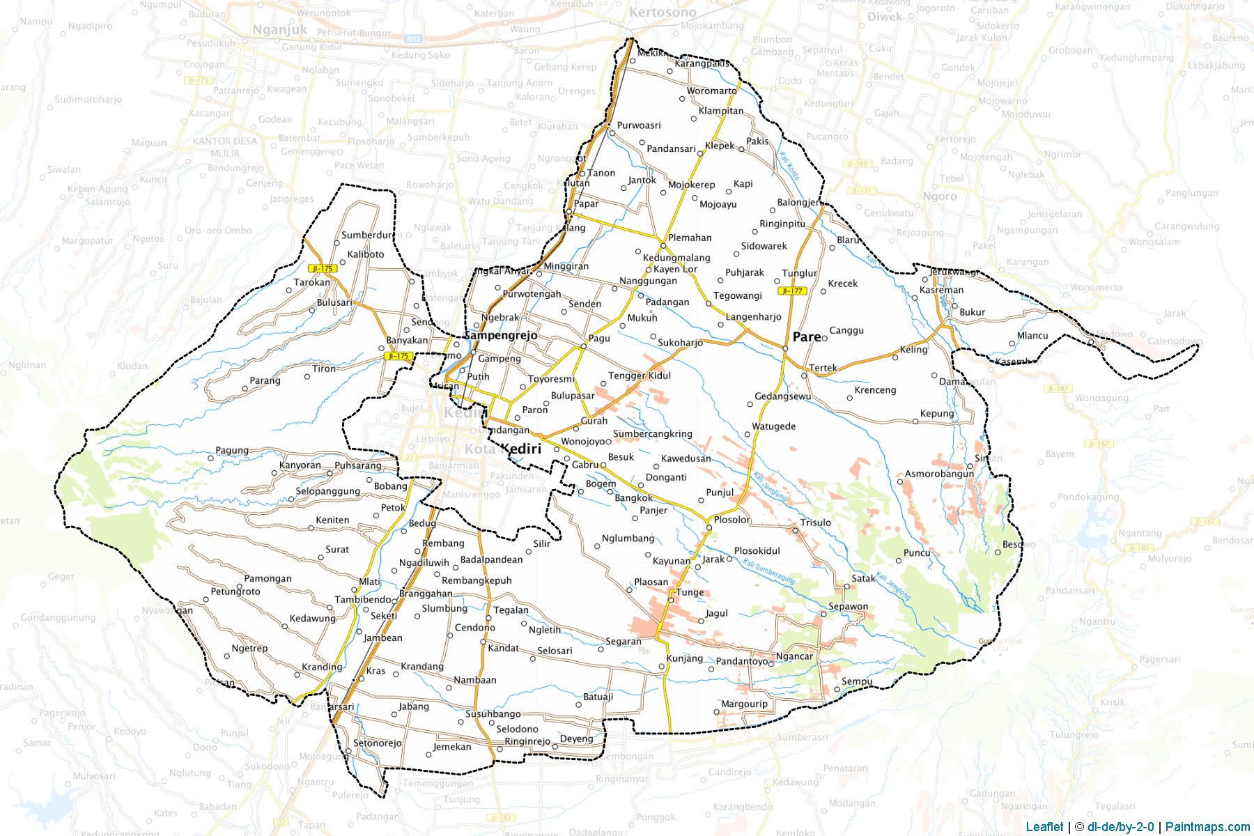 Muestras de recorte de mapas Kediri (Jawa Timur)-1