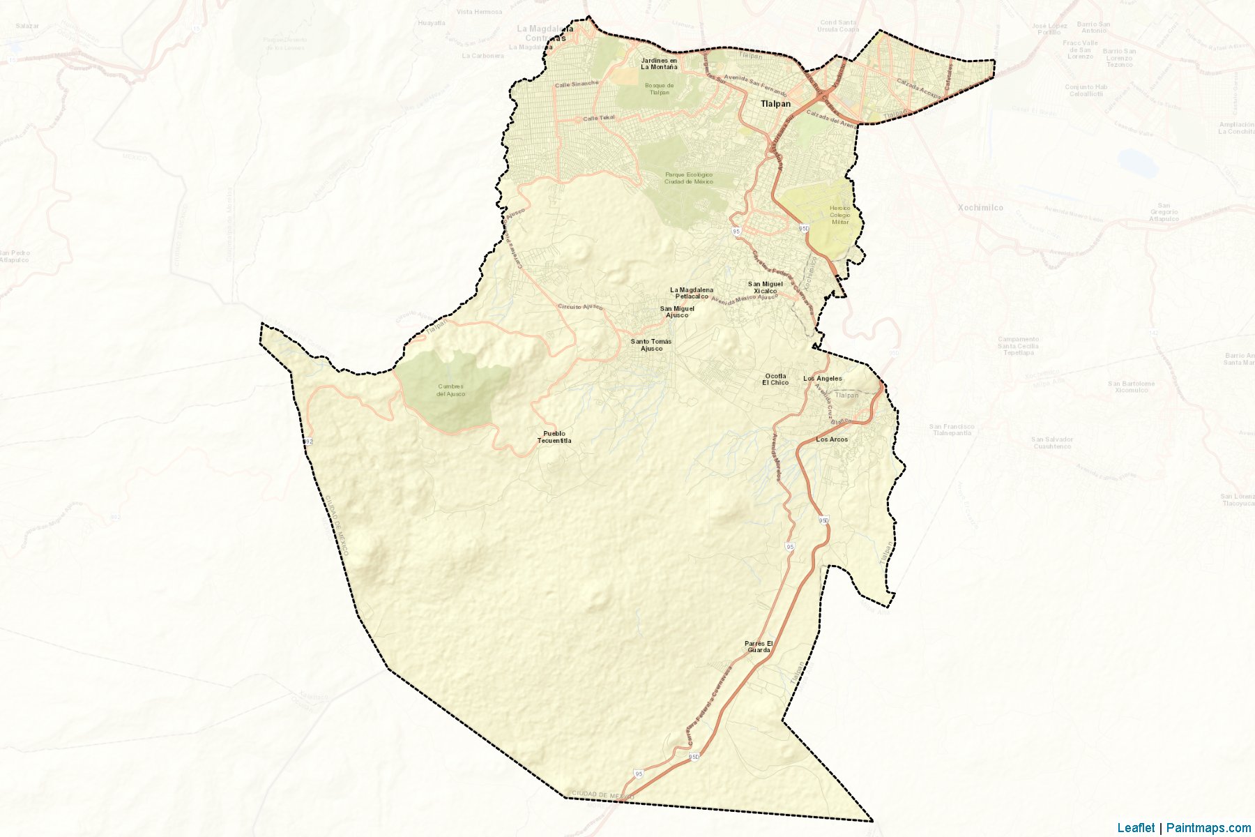 Muestras de recorte de mapas Tlalpan (Ciudad de México)-2