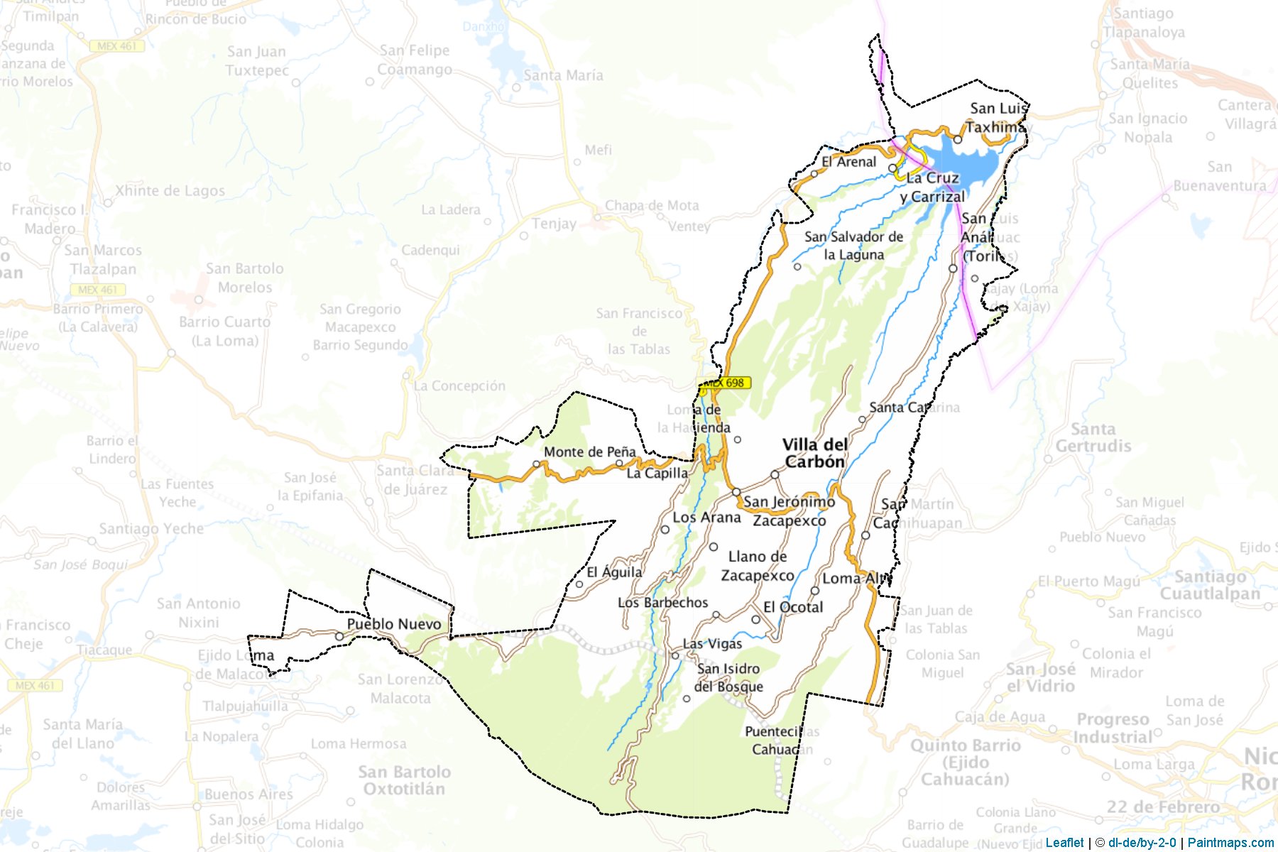 Muestras de recorte de mapas Villa del Carbón (México)-1