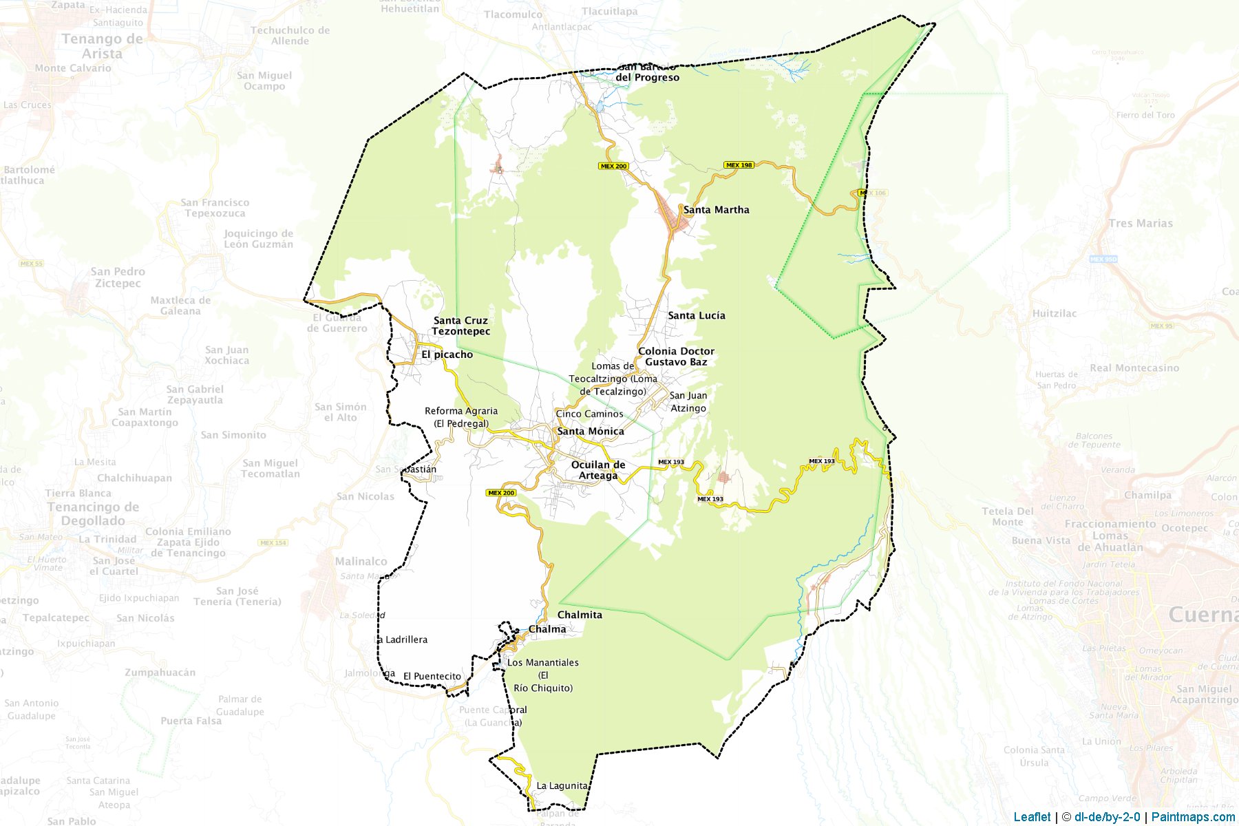 Muestras de recorte de mapas Ocuilan (México)-1