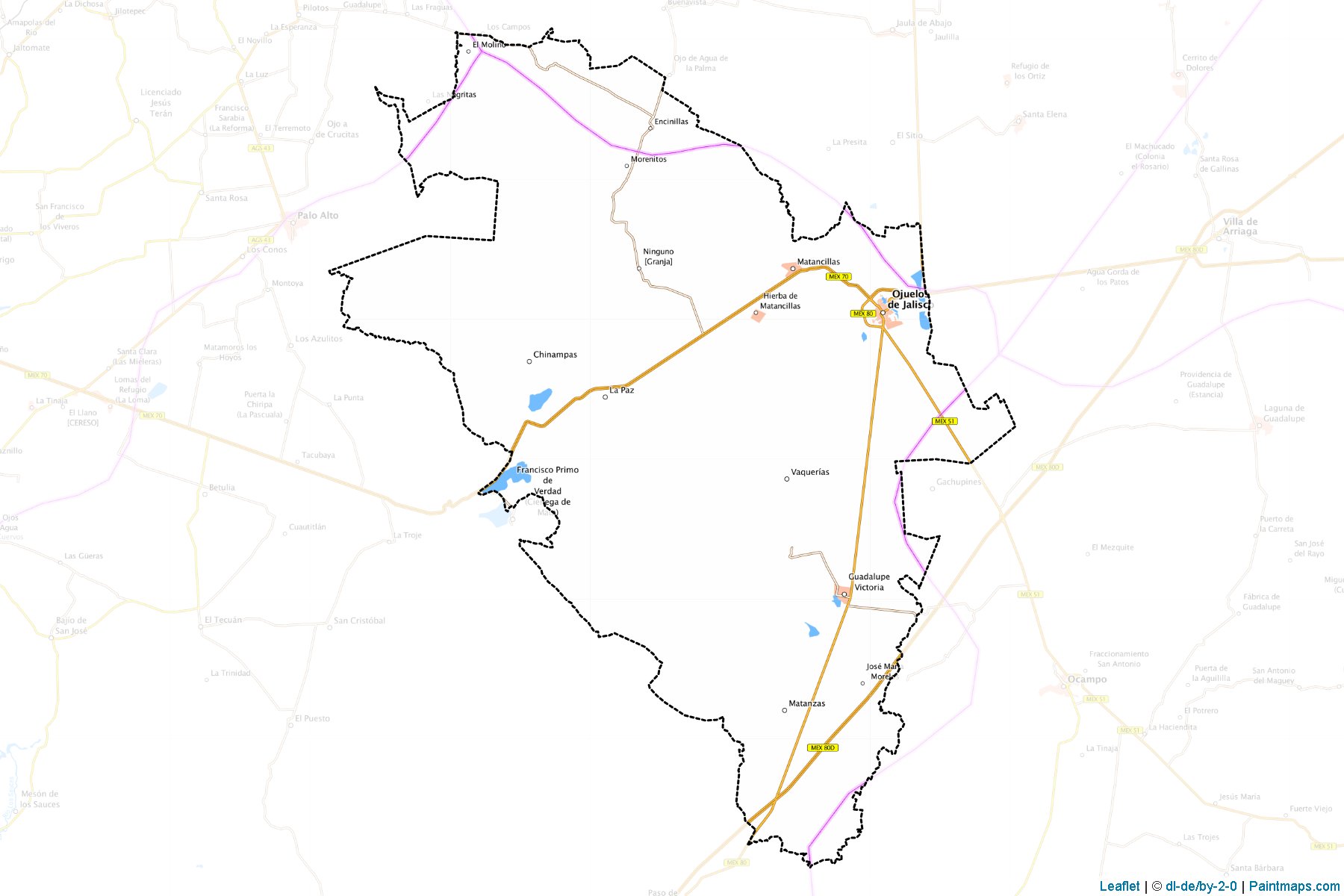 Muestras de recorte de mapas Ojuelos de Jalisco (Jalisco)-1