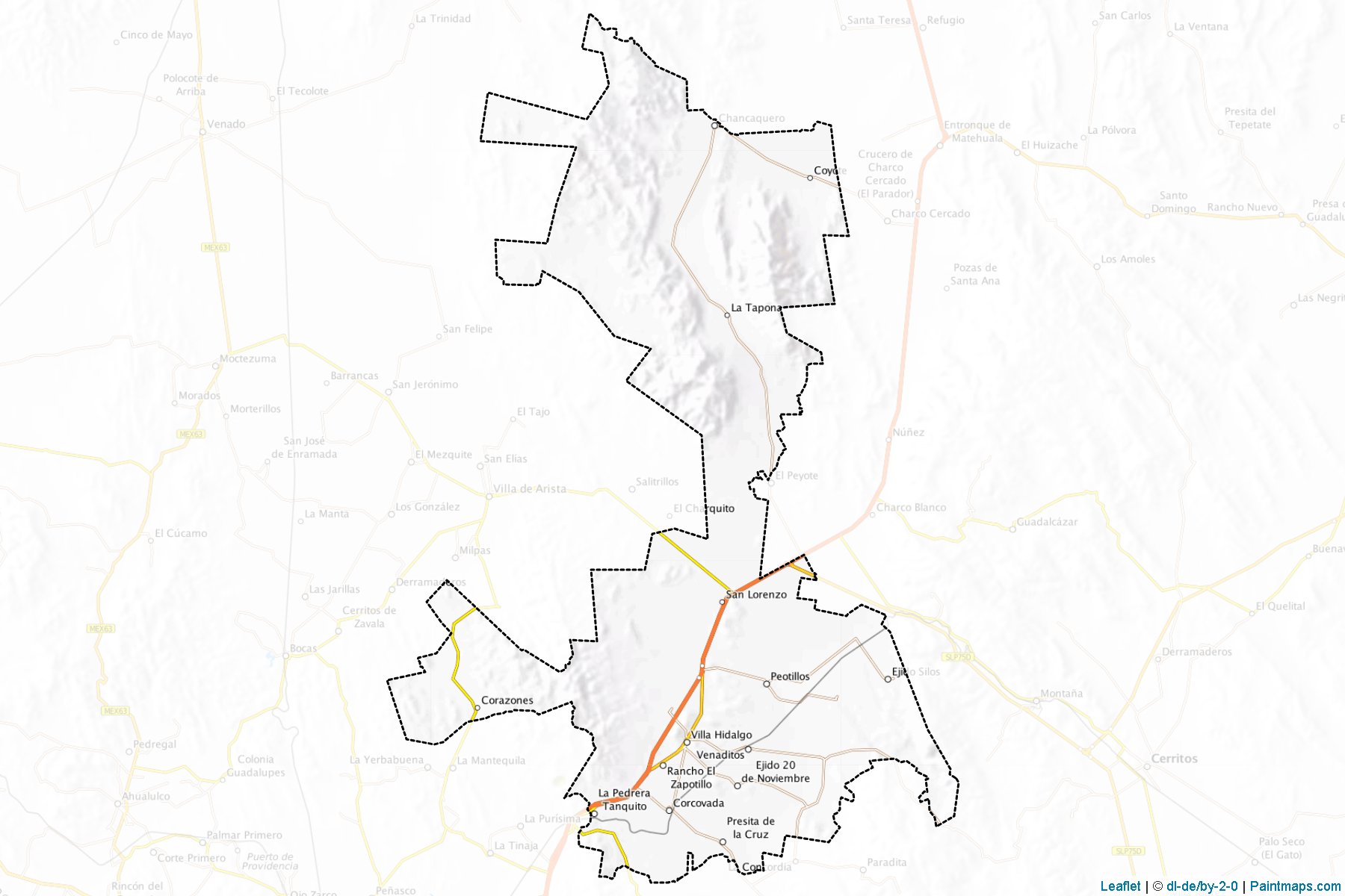 Muestras de recorte de mapas Villa Hidalgo (San Luis Potosí)-1