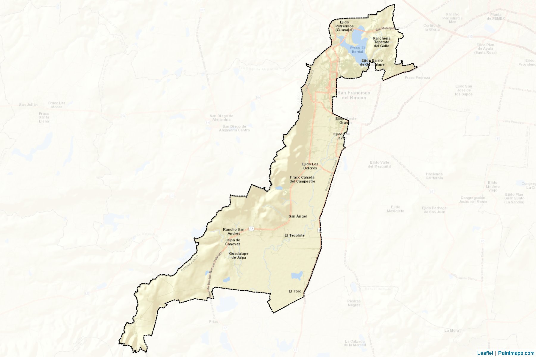 Muestras de recorte de mapas Purísima del Rincón (Guanajuato)-2