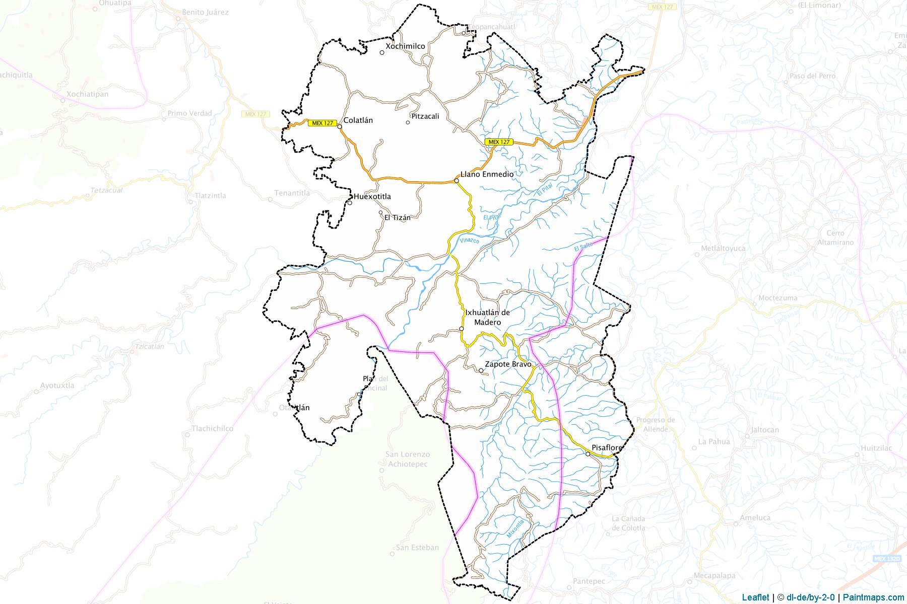 Muestras de recorte de mapas Ixhuatlán de Madero (Veracruz de Ignacio de la Llave)-1