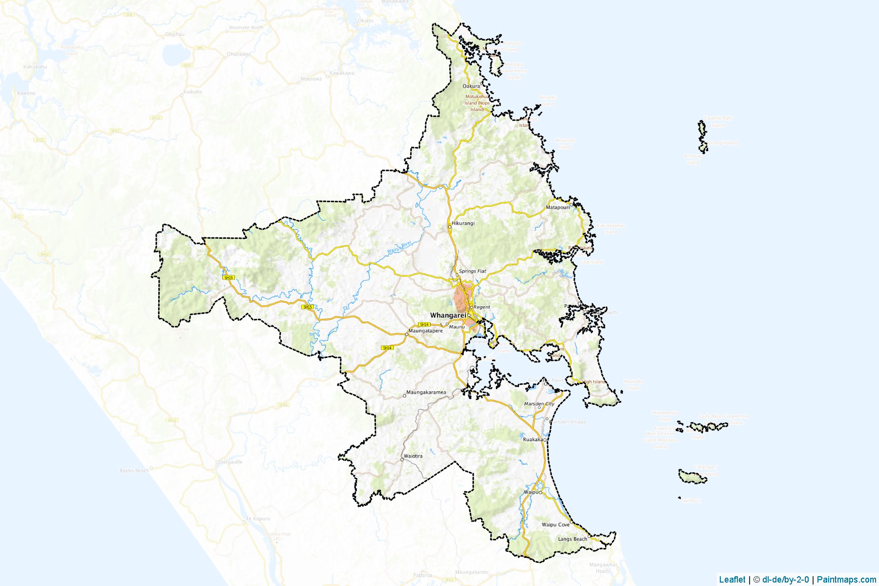 Muestras de recorte de mapas Whangarei District (Northland Region)-1