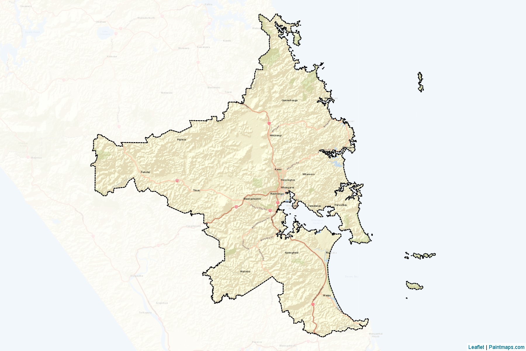 Muestras de recorte de mapas Whangarei District (Northland Region)-2