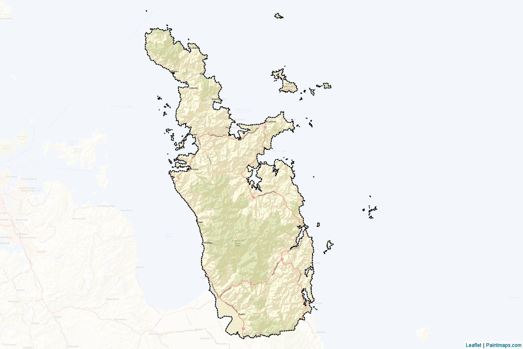 Muestras de recorte de mapas Thames-Coromandel District (Waikato Region)-2