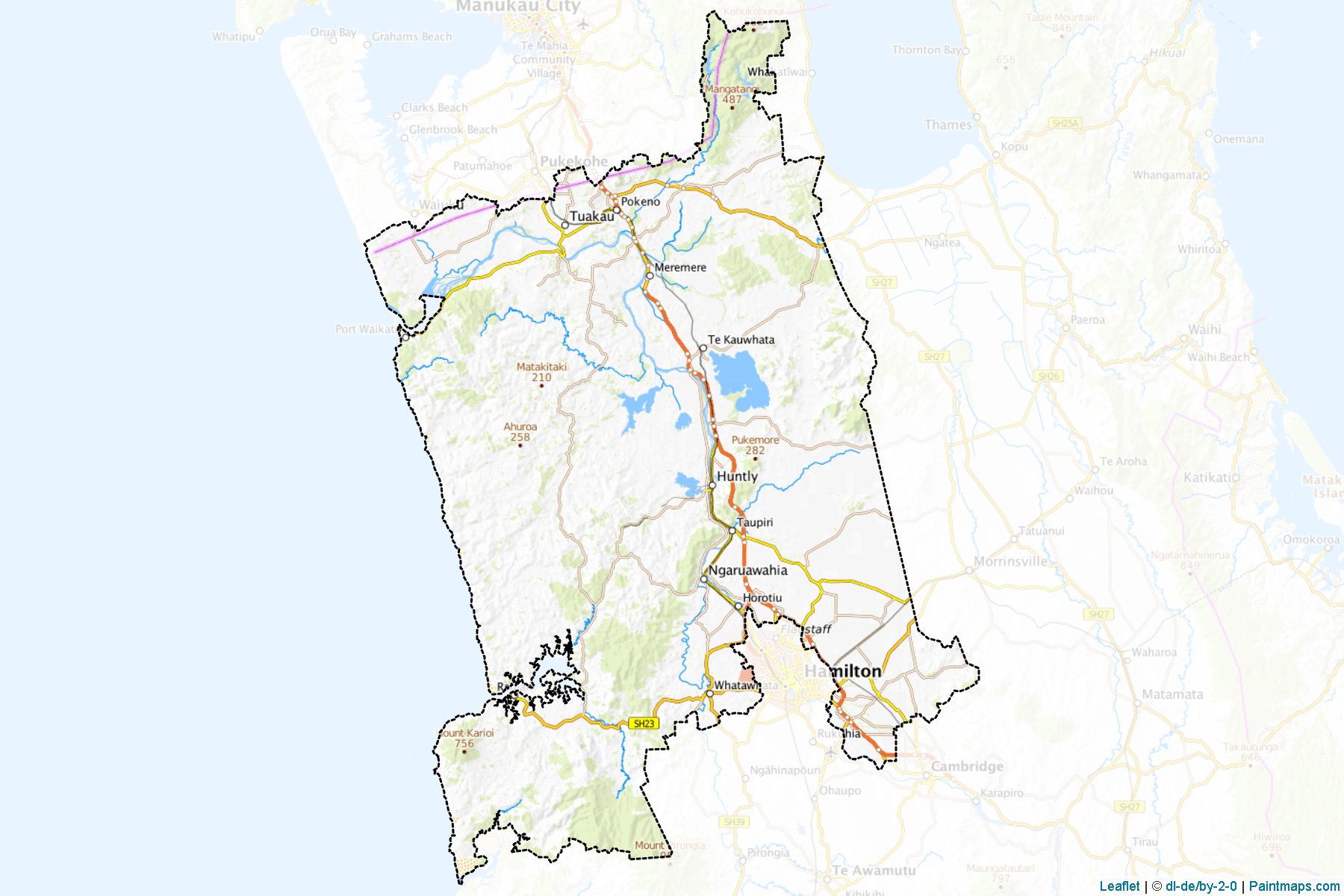 Muestras de recorte de mapas Waikato District (Waikato Region)-1