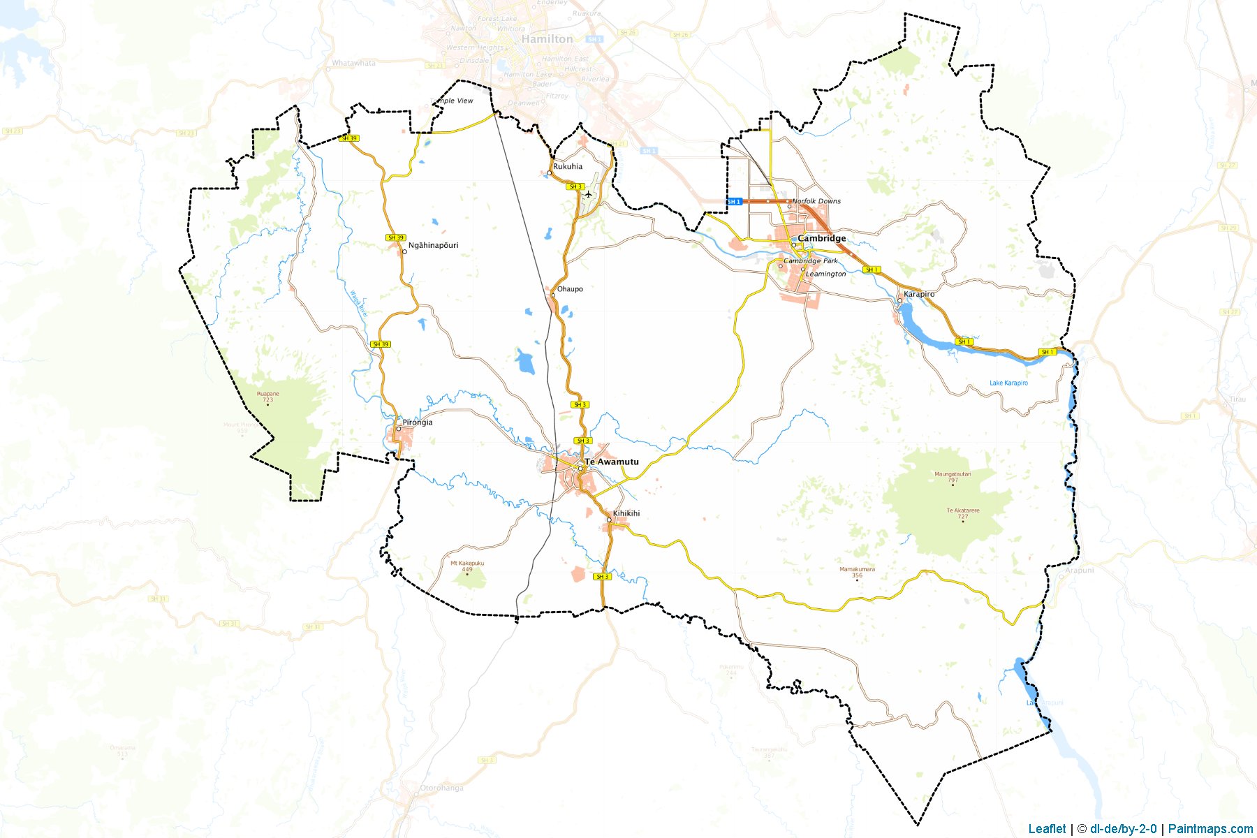 Muestras de recorte de mapas Waipa District (Waikato Region)-1