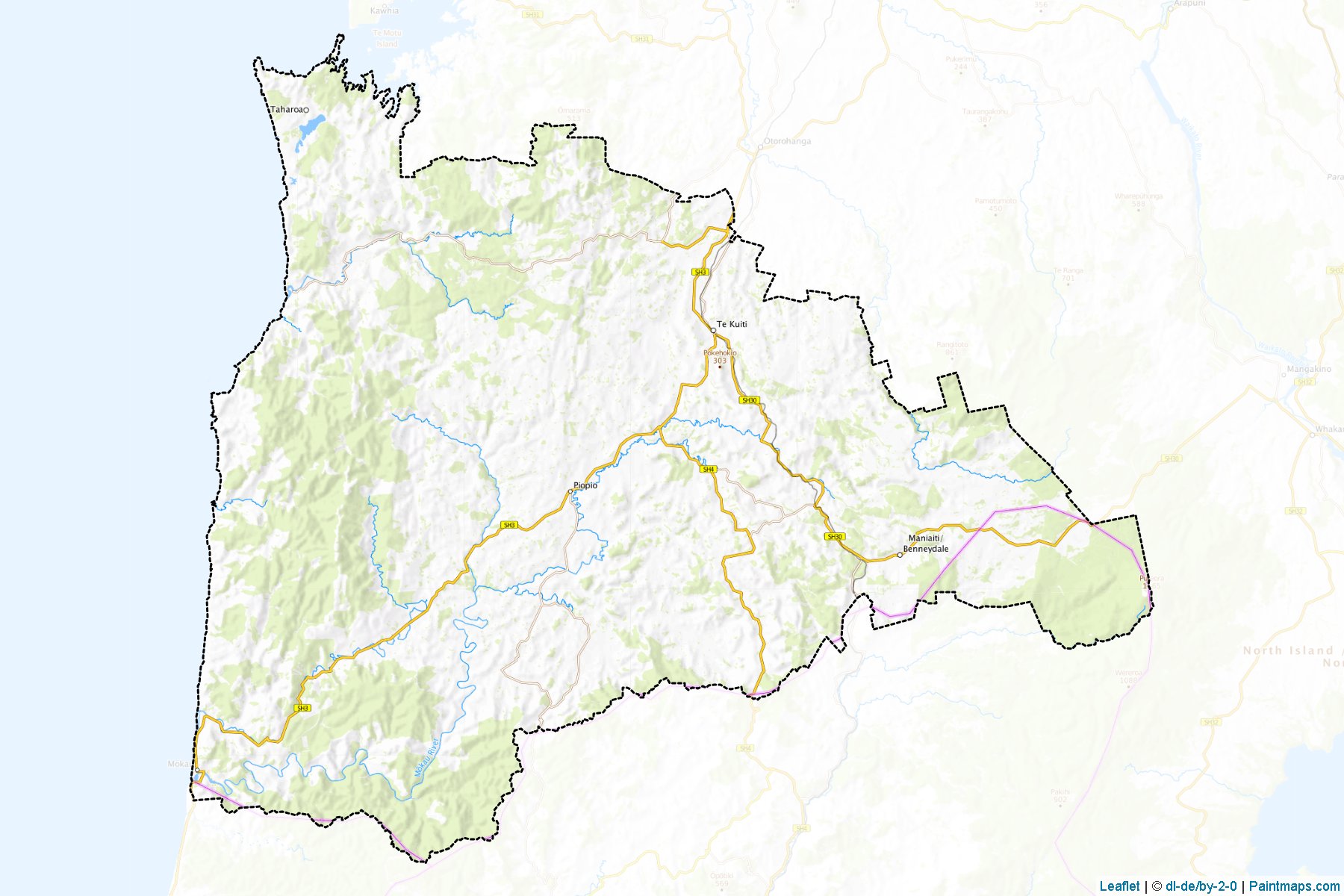 Muestras de recorte de mapas Waitomo District (Waikato Region)-1