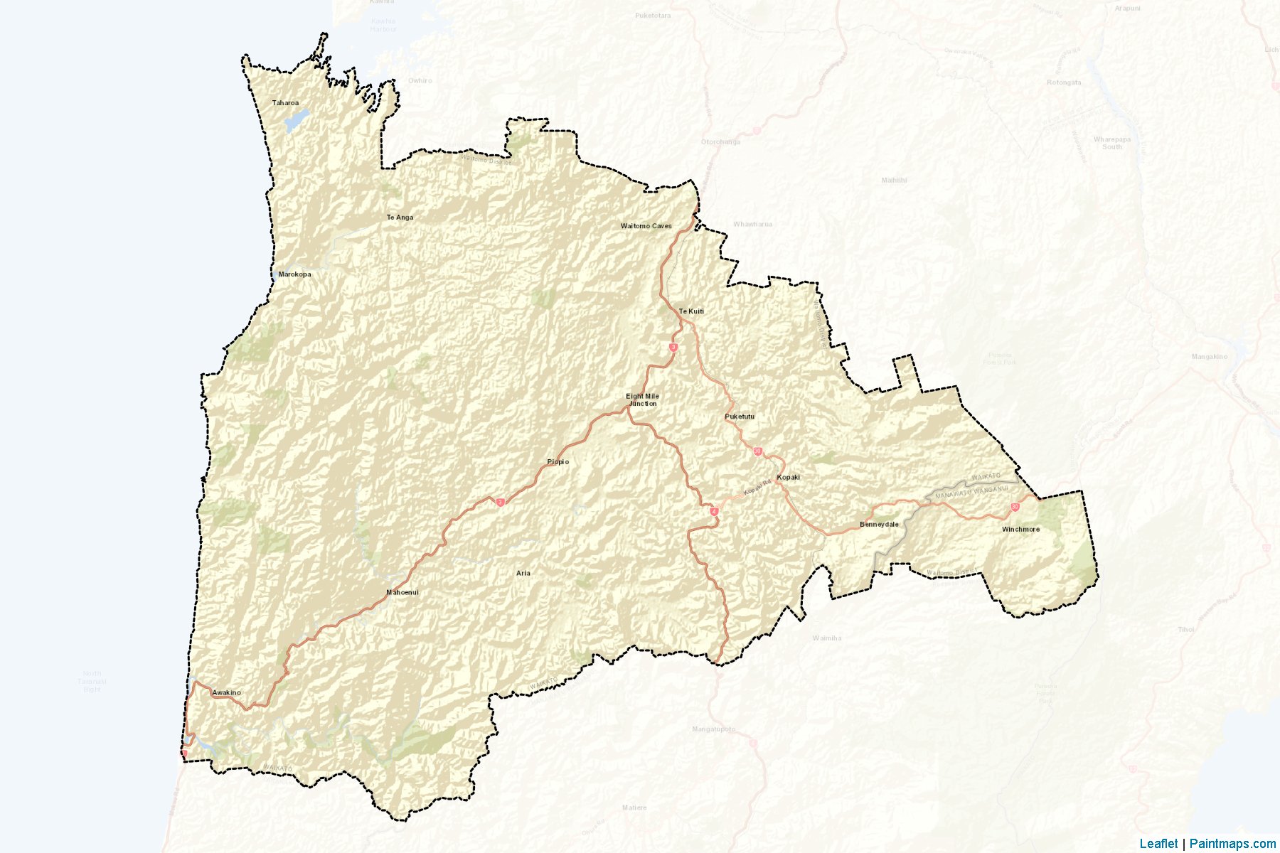 Muestras de recorte de mapas Waitomo District (Waikato Region)-2