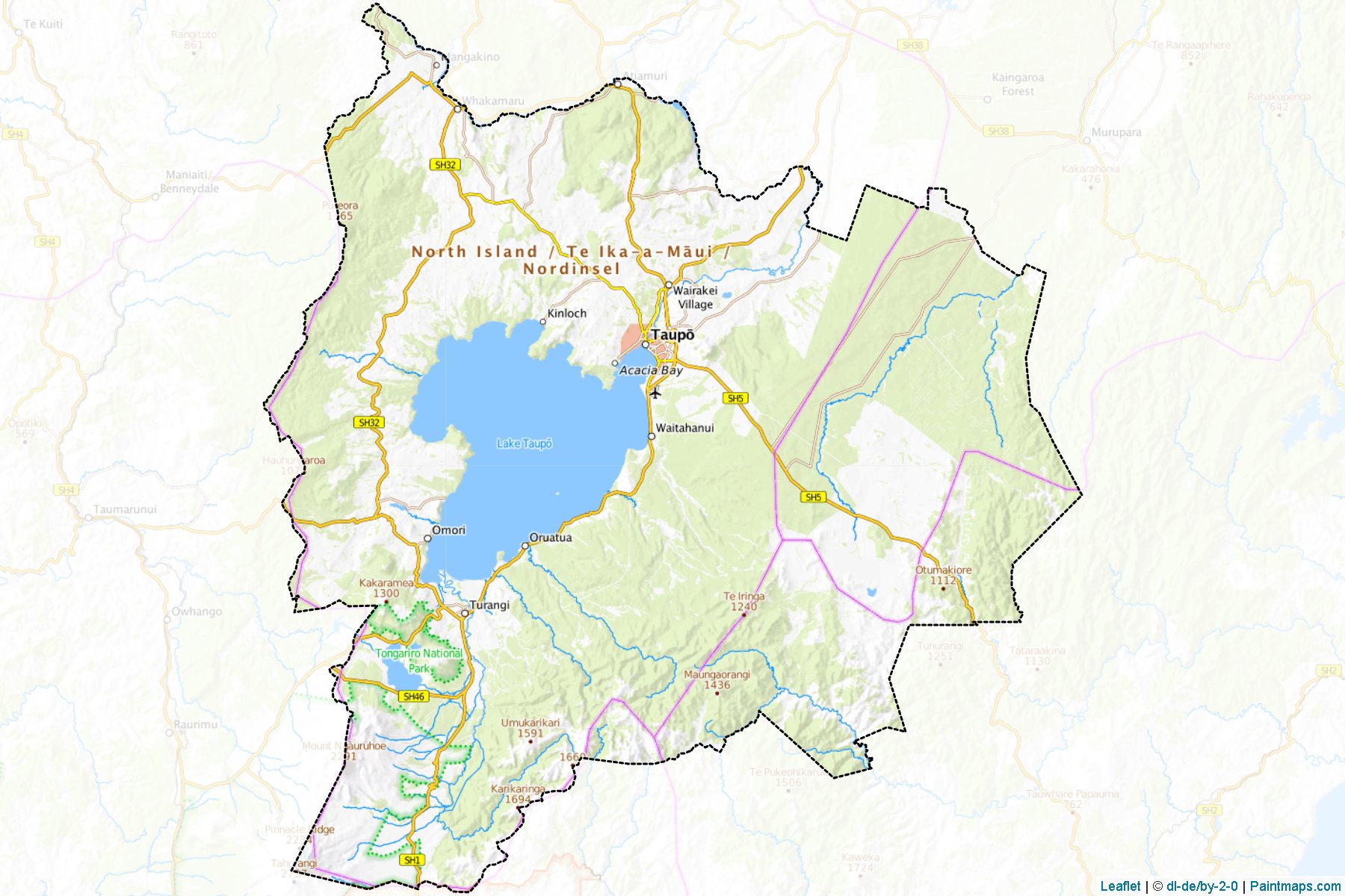 Muestras de recorte de mapas Taupo District (Waikato Region)-1