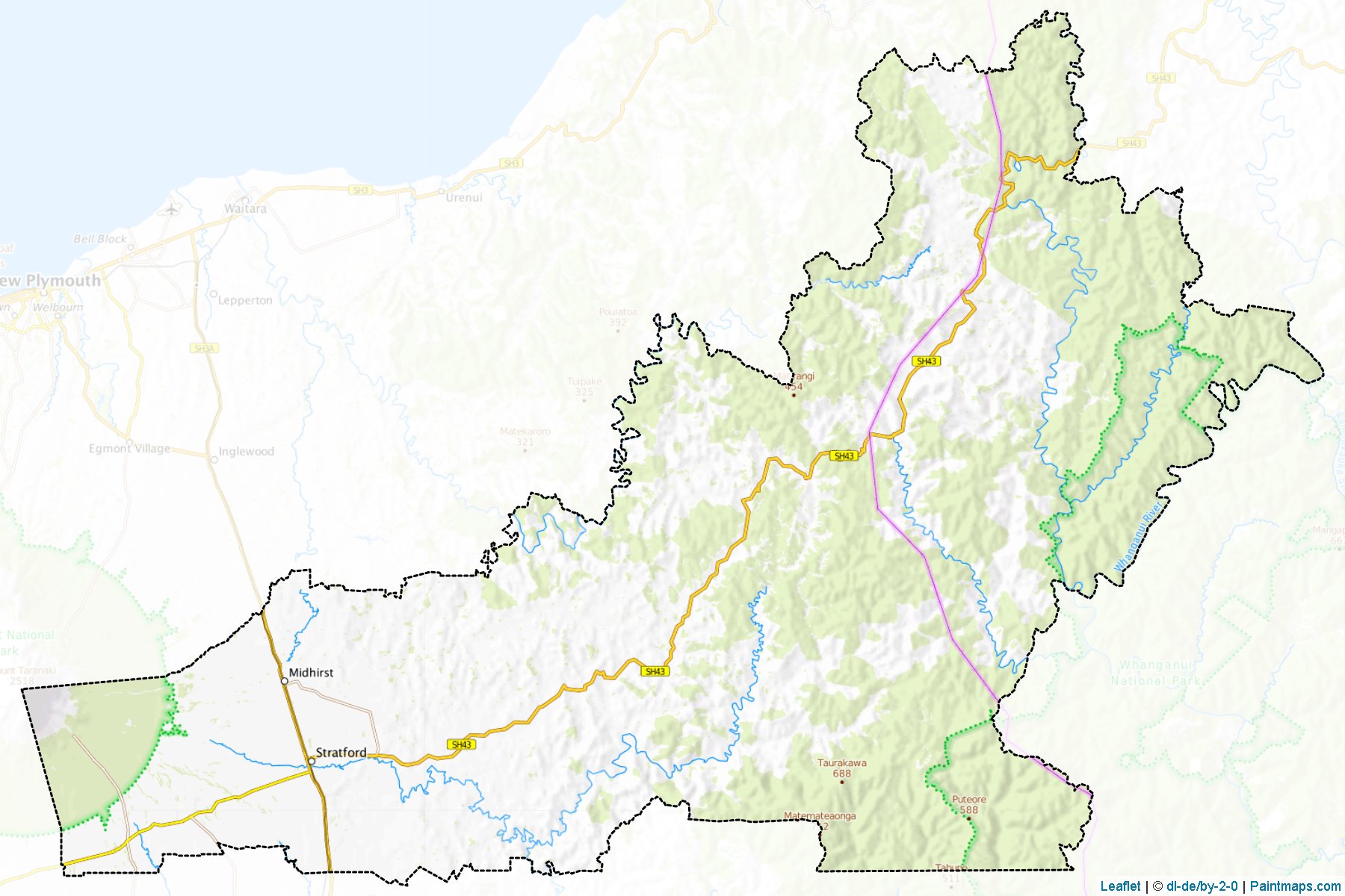 Muestras de recorte de mapas Stratford District (Taranaki Region)-1