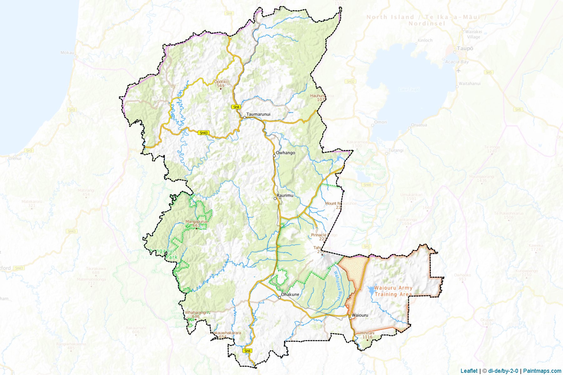 Muestras de recorte de mapas Ruapehu District (Manawatu-Wanganui Region)-1