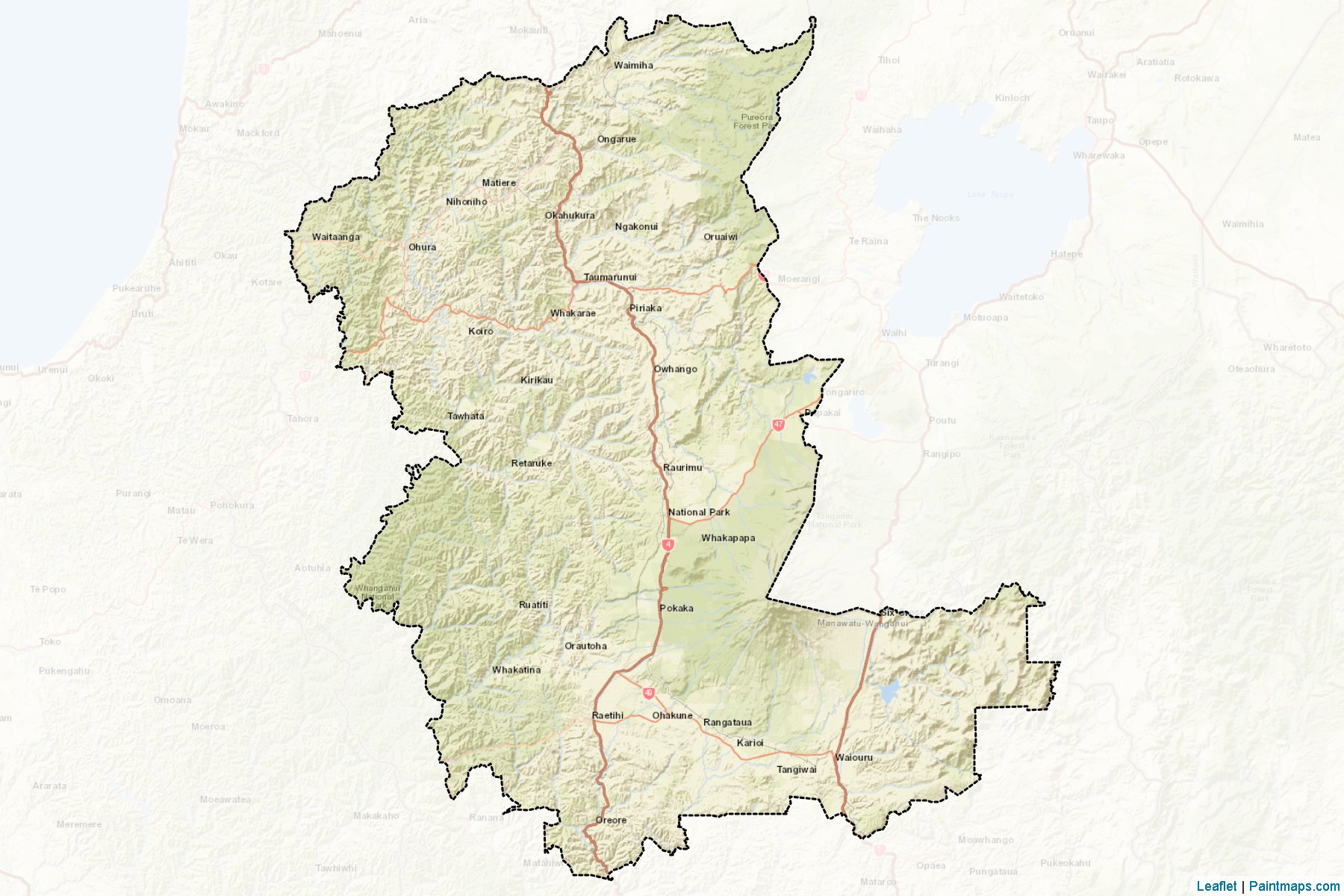 Muestras de recorte de mapas Ruapehu District (Manawatu-Wanganui Region)-2