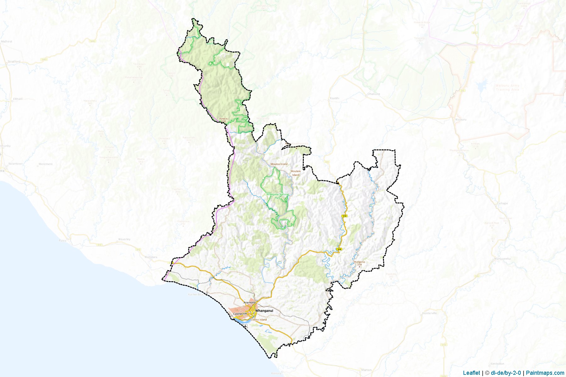 Muestras de recorte de mapas Whanganui District (Manawatu-Wanganui Region)-1