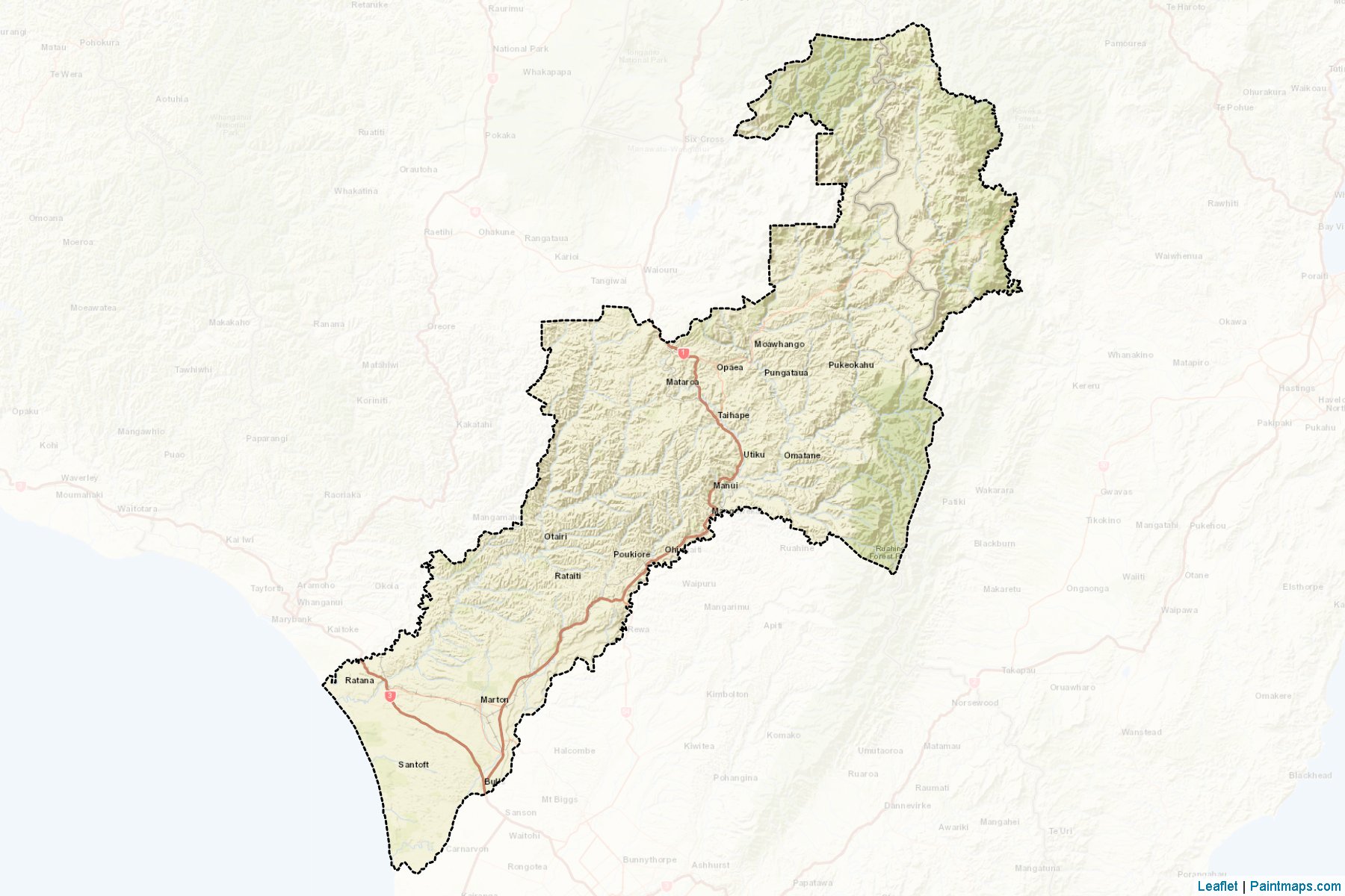 Muestras de recorte de mapas Rangitikei District (Manawatu-Wanganui Region)-2