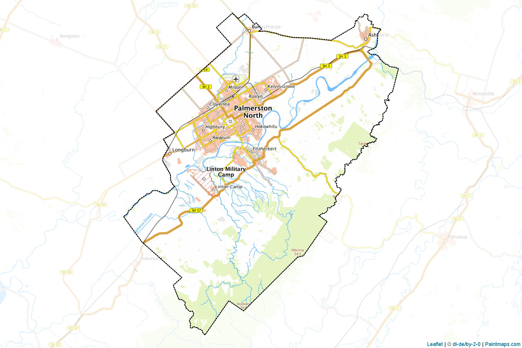 Muestras de recorte de mapas Palmerston North City (Manawatu-Wanganui Region)-1