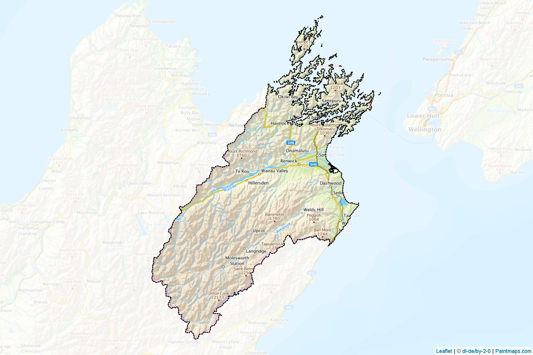 Muestras de recorte de mapas Marlborough District (Marlborough Region)-1