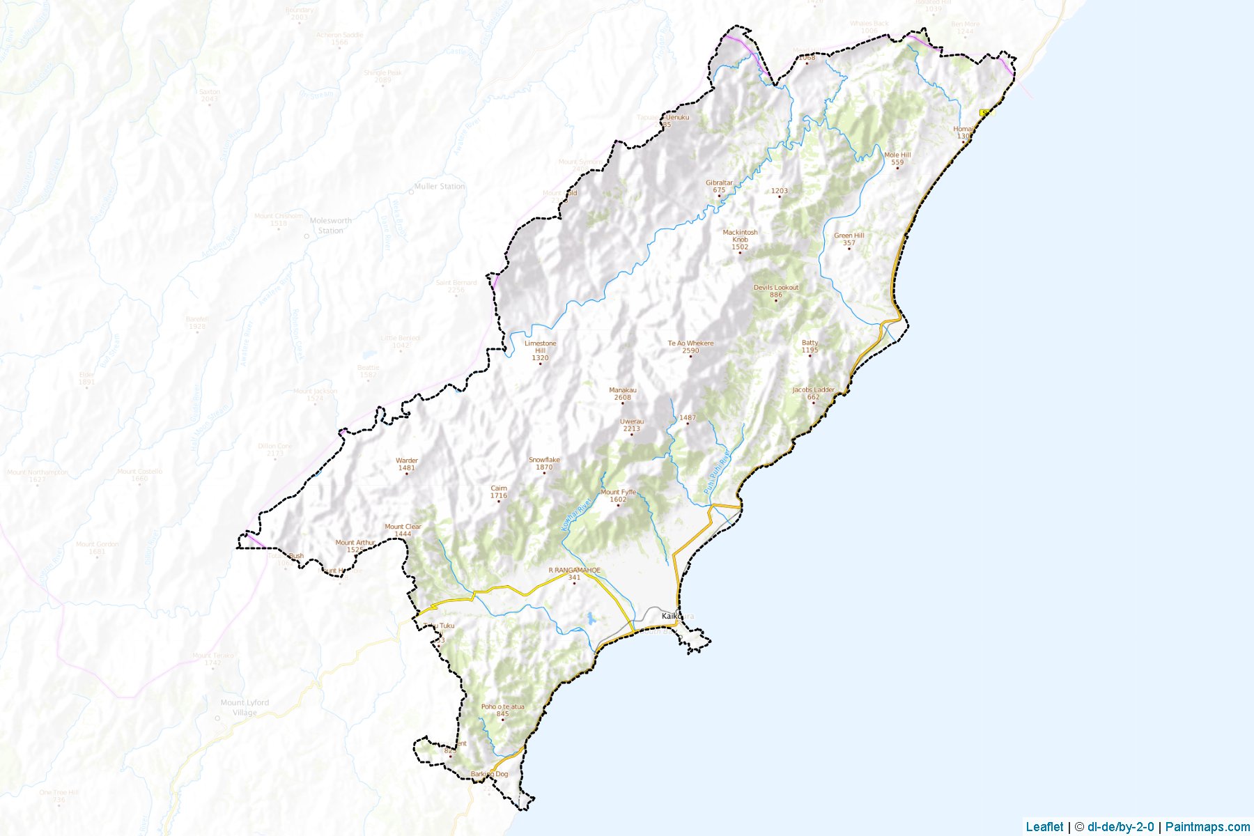 Muestras de recorte de mapas Kaikoura District (Canterbury Region)-1