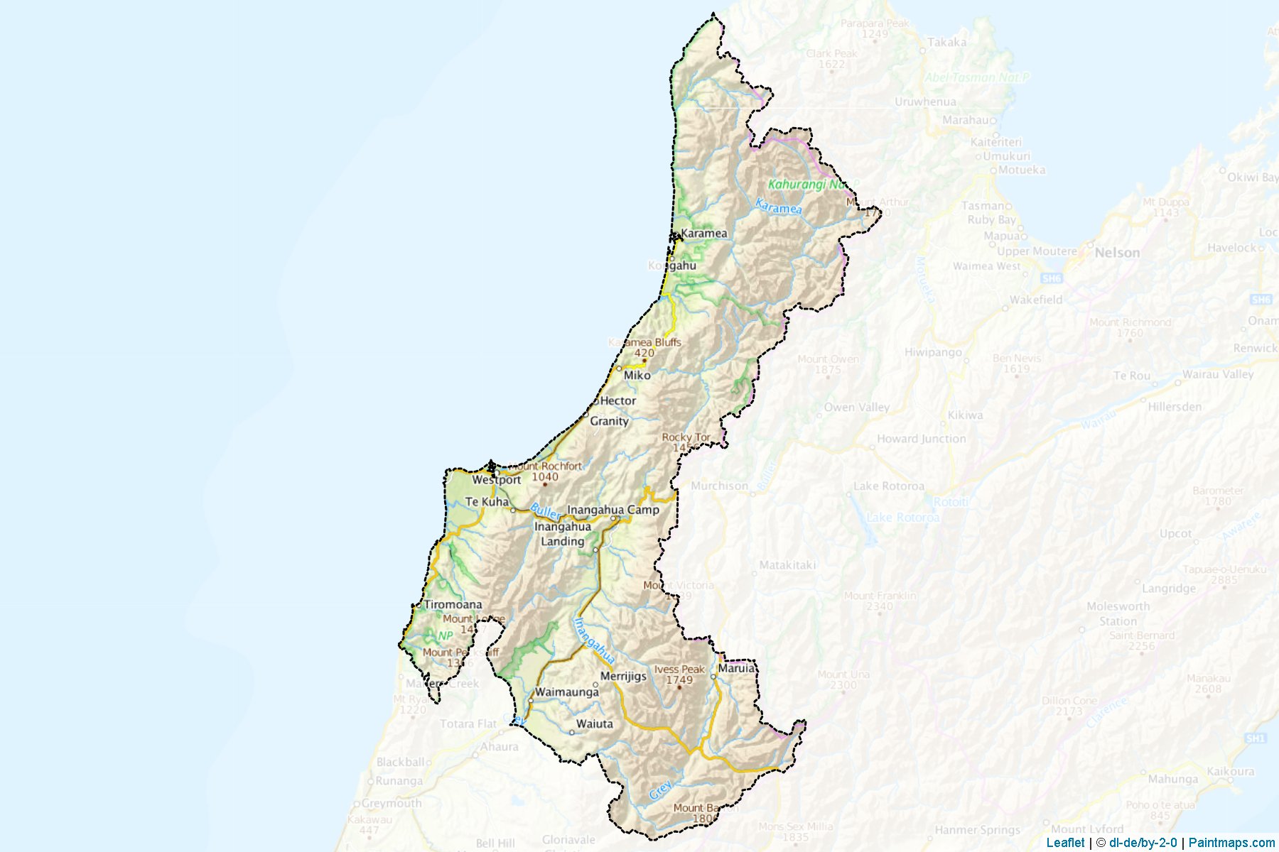 Muestras de recorte de mapas Buller District (West Coast Region)-1