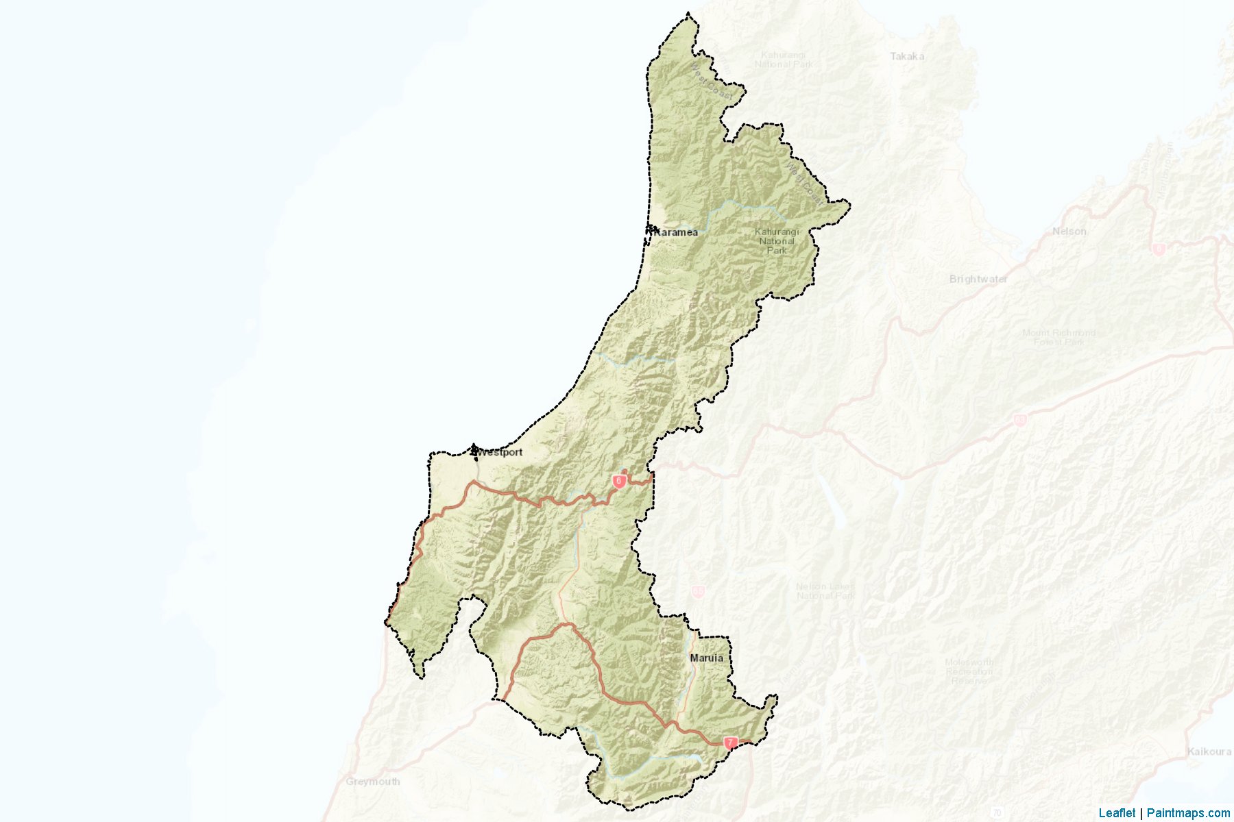 Muestras de recorte de mapas Buller District (West Coast Region)-2