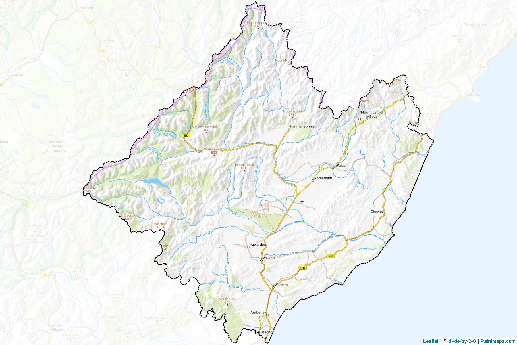 Muestras de recorte de mapas Hurunui District (Canterbury Region)-1