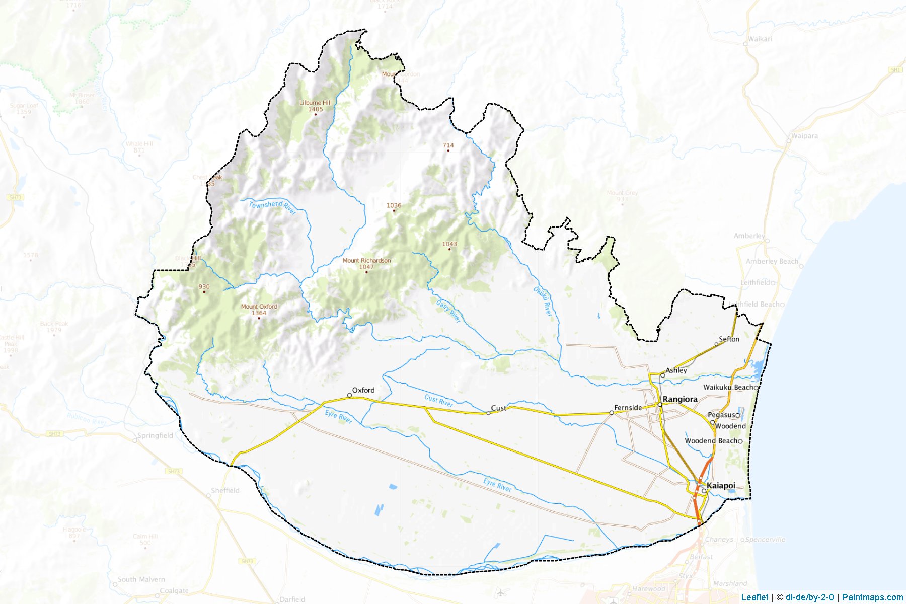 Muestras de recorte de mapas Waimakariri District (Canterbury Region)-1