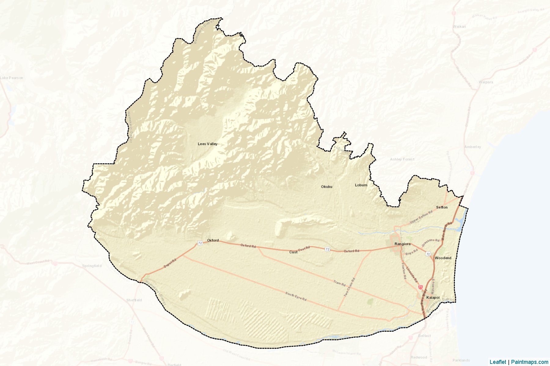 Muestras de recorte de mapas Waimakariri District (Canterbury Region)-2