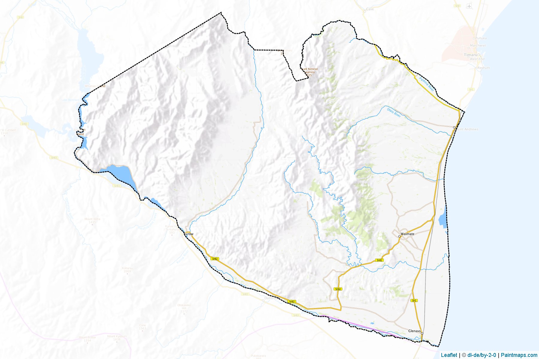 Muestras de recorte de mapas Waimate District (Canterbury Region)-1