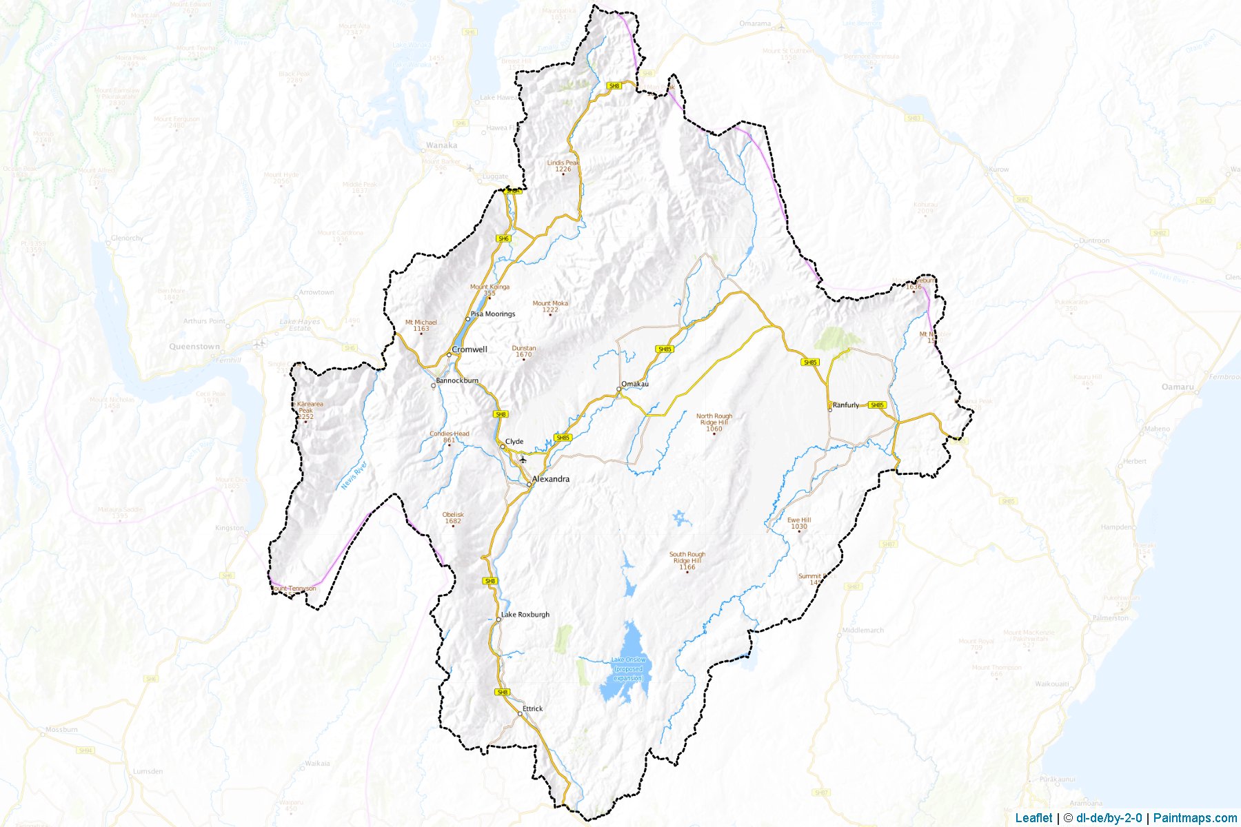 Muestras de recorte de mapas Central Otago District (Otago Region)-1