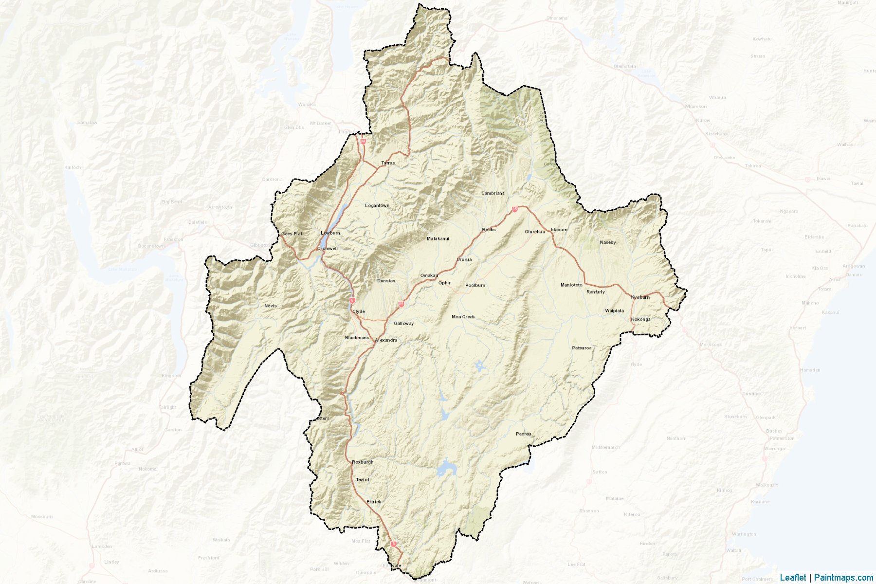 Muestras de recorte de mapas Central Otago District (Otago Region)-2