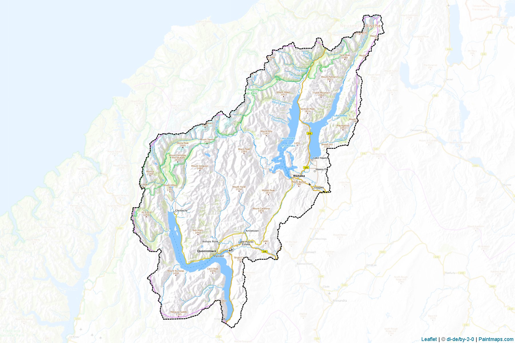 Muestras de recorte de mapas Queenstown-Lakes District (Otago Region)-1