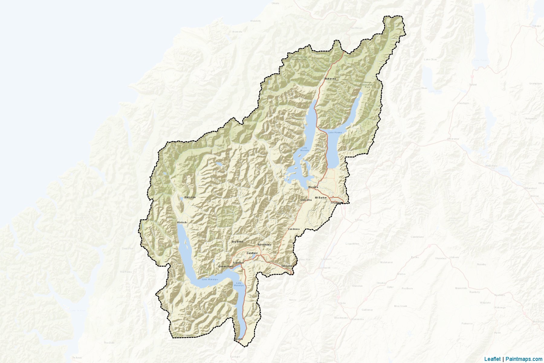 Muestras de recorte de mapas Queenstown-Lakes District (Otago Region)-2